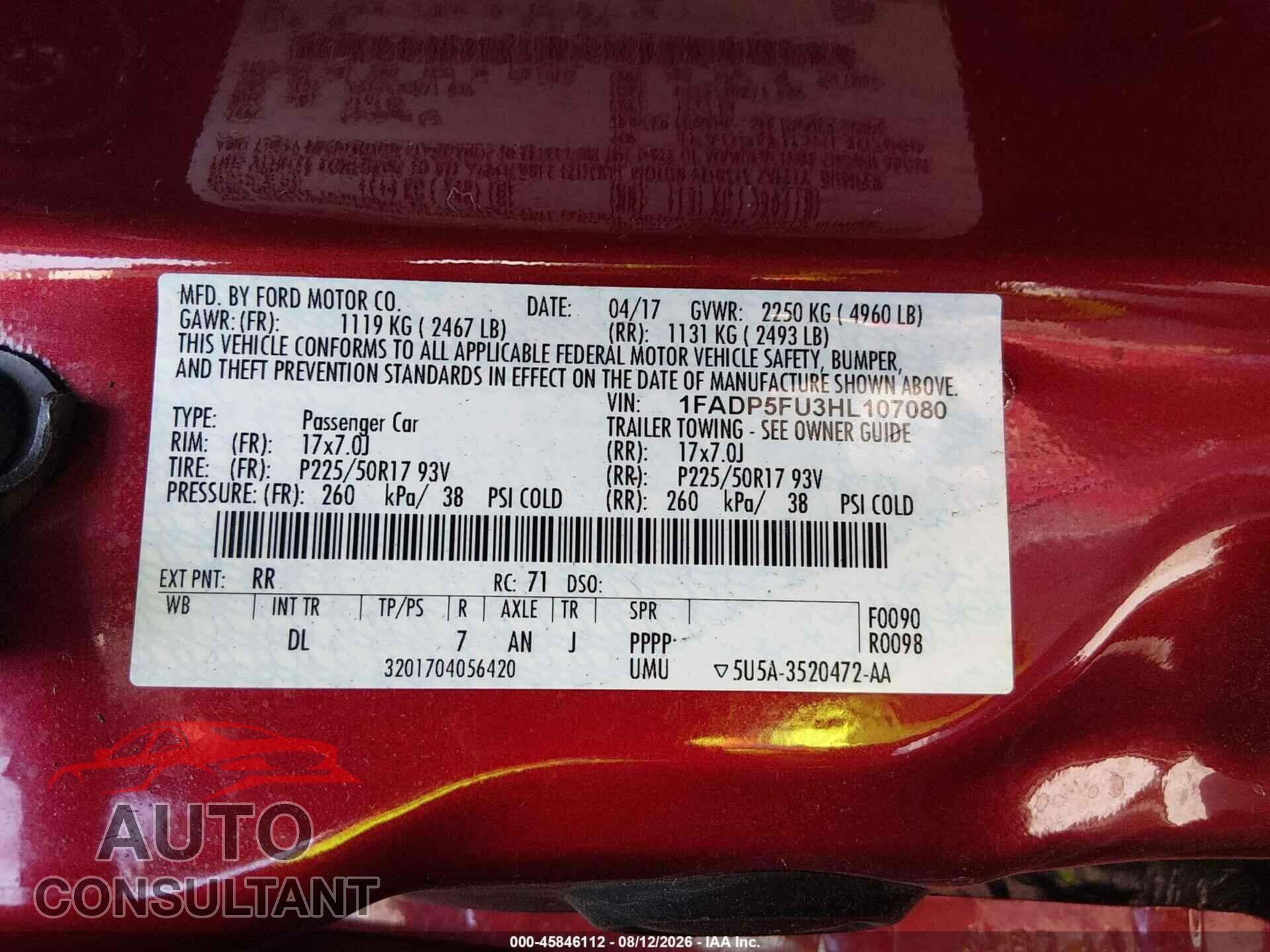 FORD C-MAX ENERGI 2017 - 1FADP5FU3HL107080