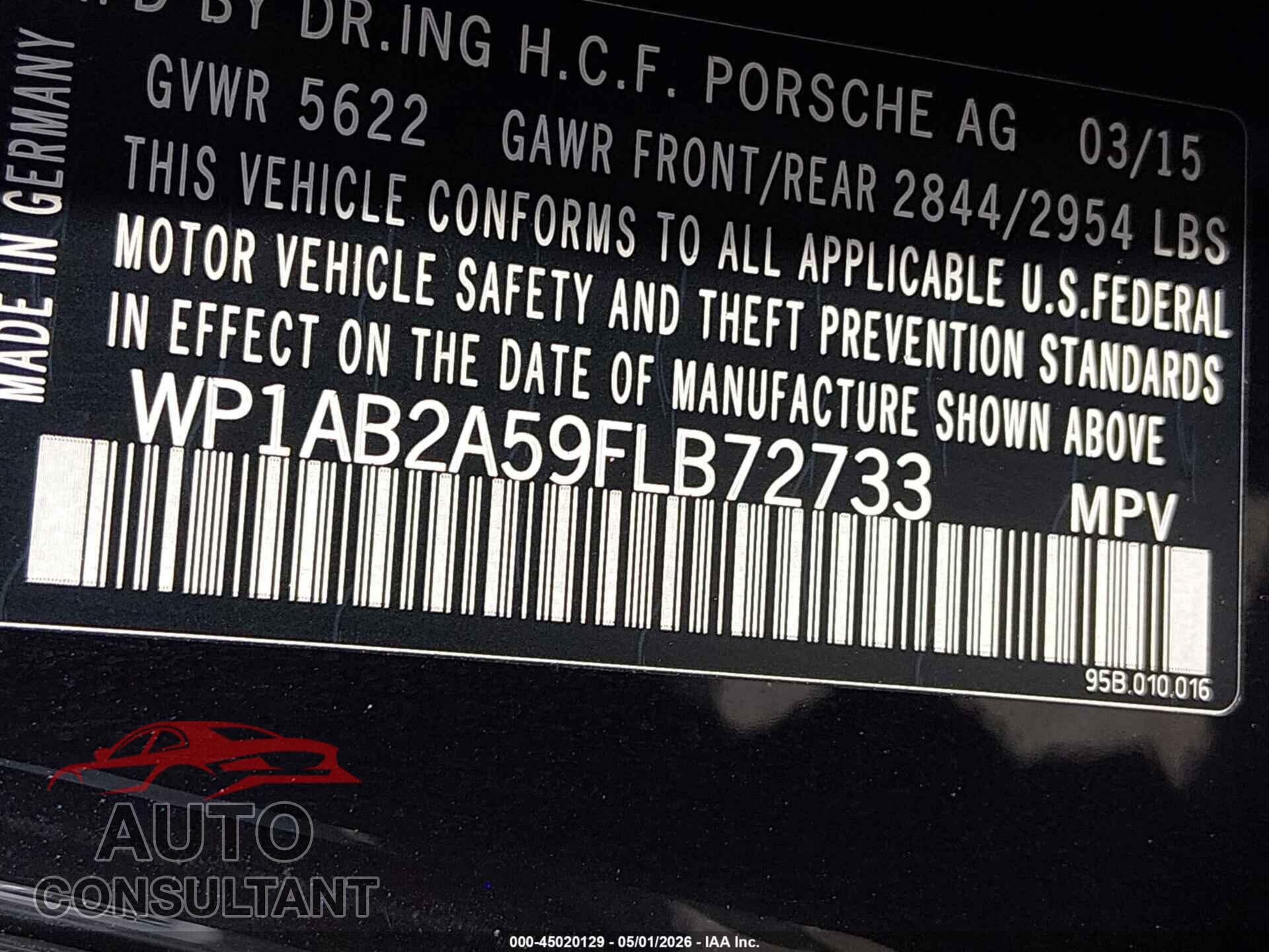 PORSCHE MACAN 2015 - WP1AB2A59FLB72733