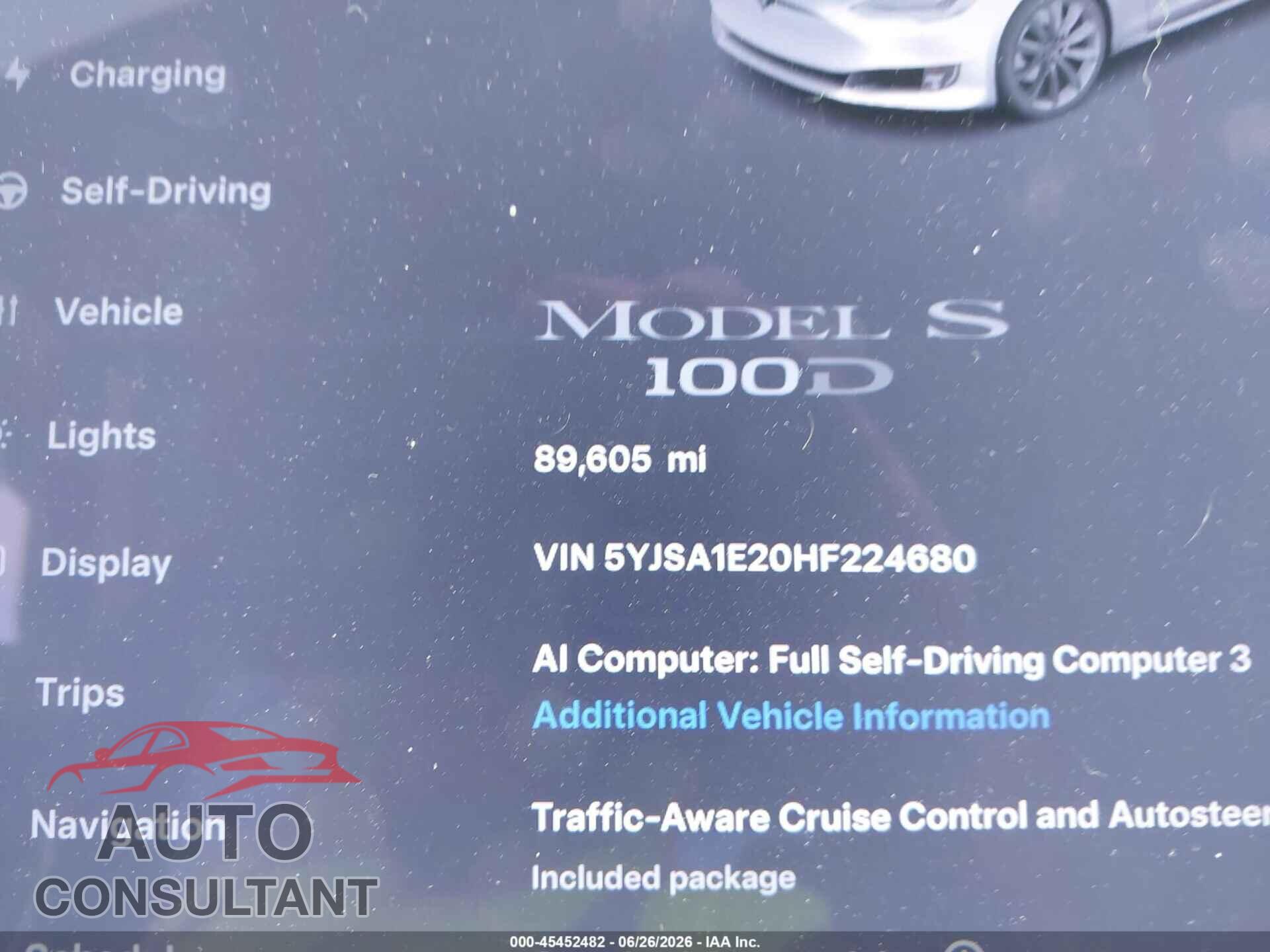 TESLA MODEL S 2017 - 5YJSA1E20HF224680