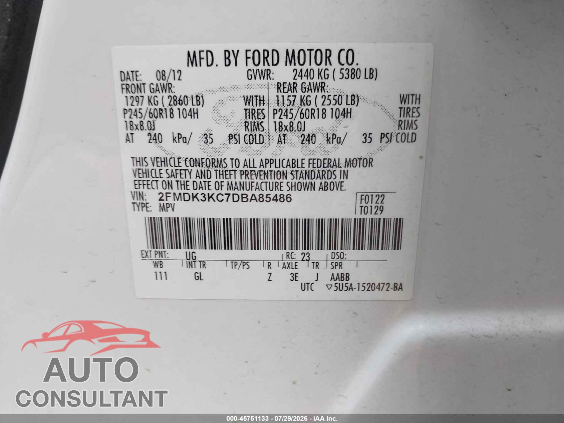 FORD EDGE 2013 - 2FMDK3KC7DBA85486