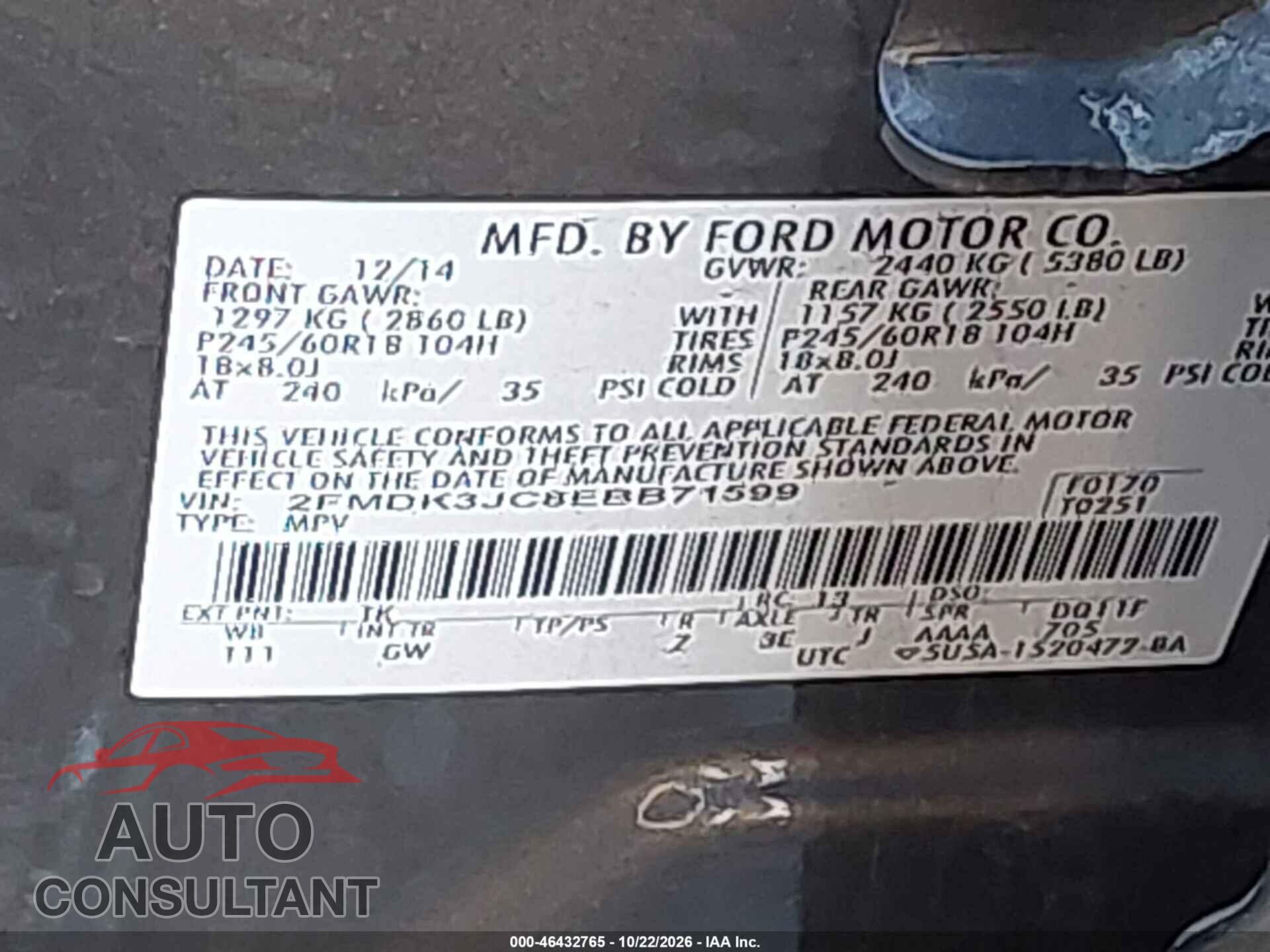 FORD EDGE 2014 - 2FMDK3JC8EBB71599