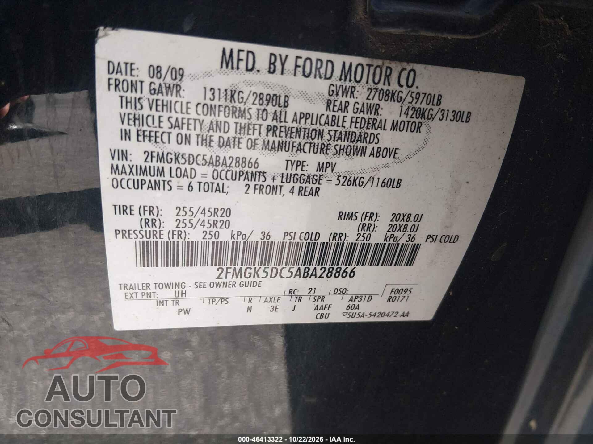 FORD FLEX 2010 - 2FMGK5DC5ABA28866