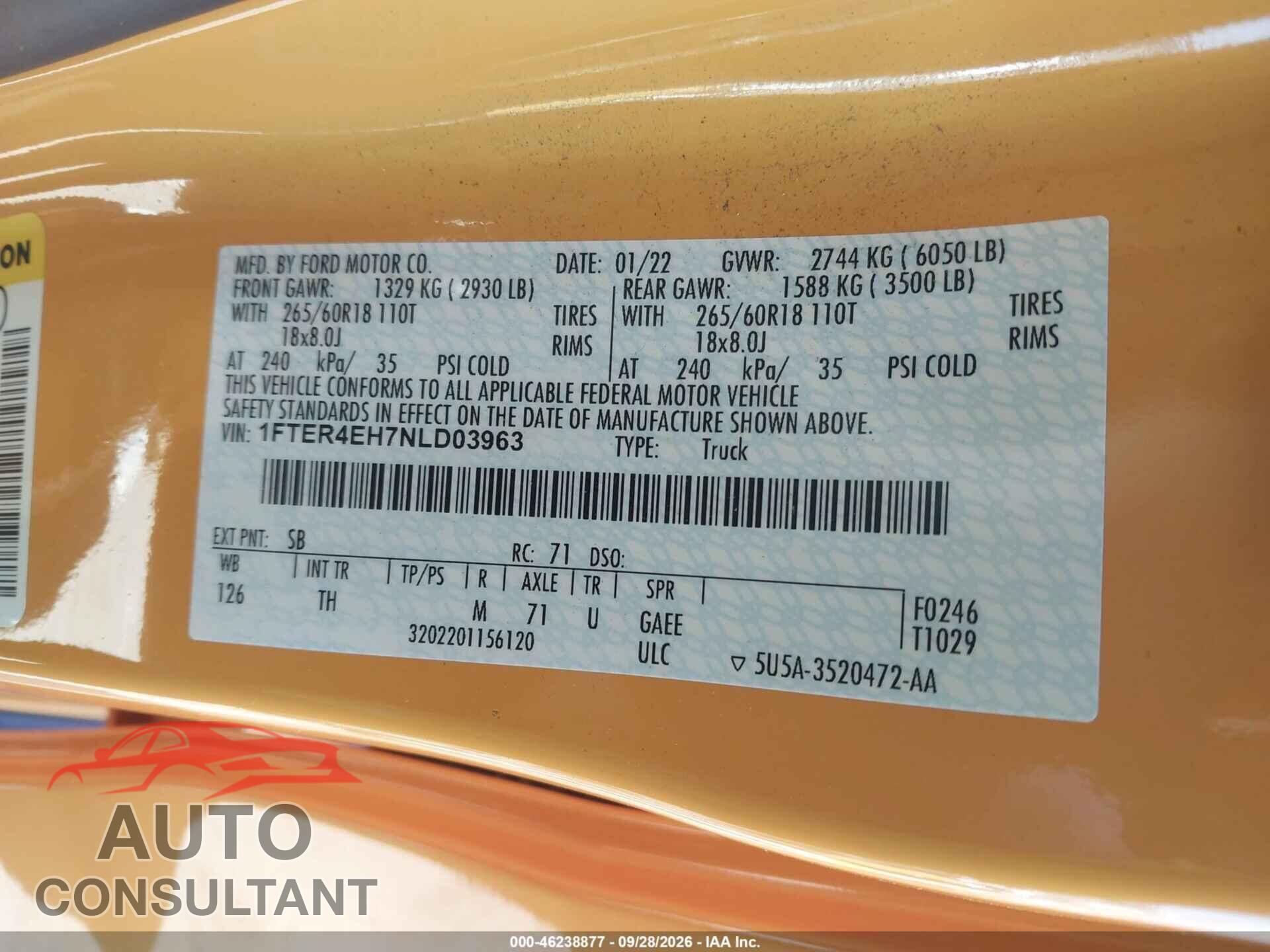 FORD RANGER 2022 - 1FTER4EH7NLD03963