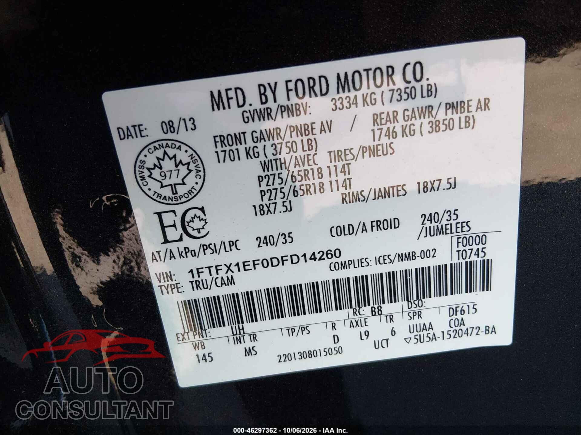 FORD F-150 2013 - 1FTFX1EF0DFD14260