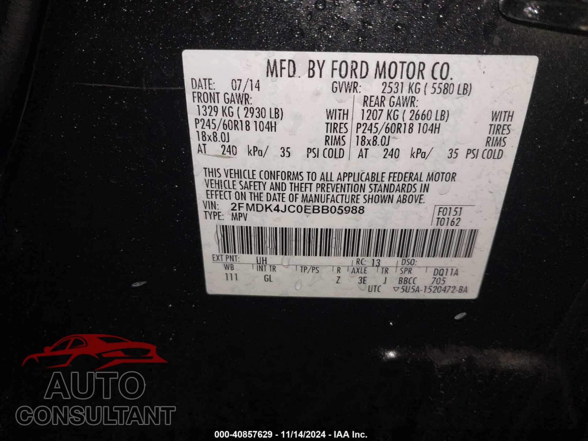 FORD EDGE 2014 - 2FMDK4JC0EBB05988