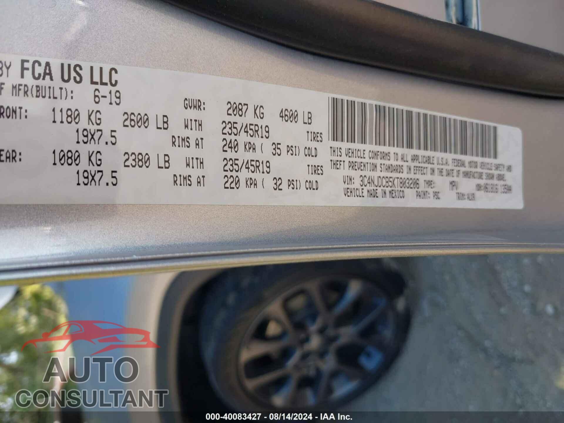 JEEP COMPASS 2019 - 3C4NJDCB5KT803206