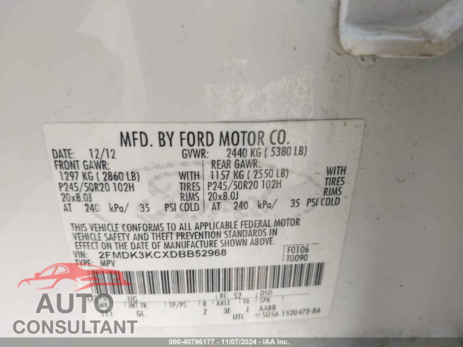 FORD EDGE 2013 - 2FMDK3KCXDBB52968