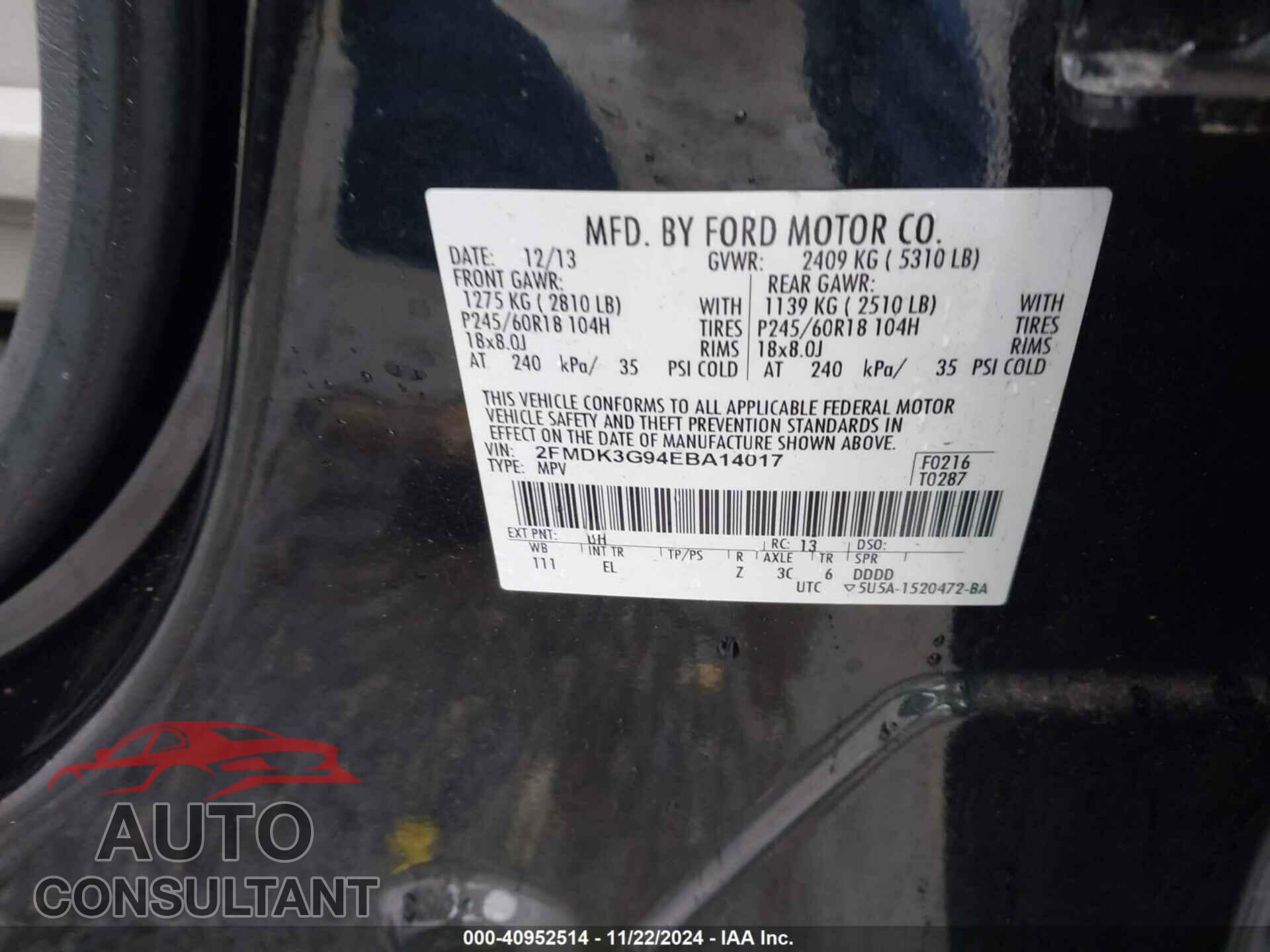 FORD EDGE 2014 - 2FMDK3G94EBA14017