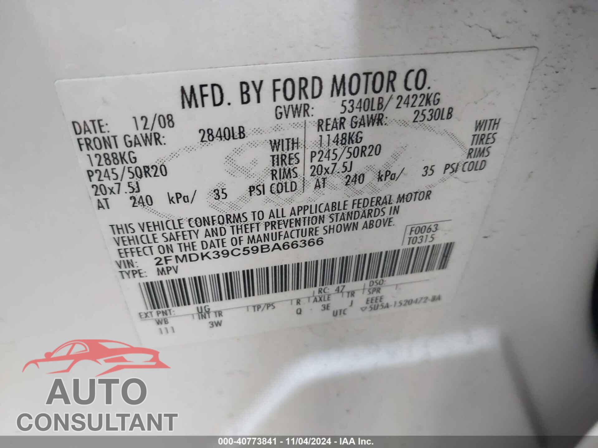 FORD EDGE 2009 - 2FMDK39C59BA66366
