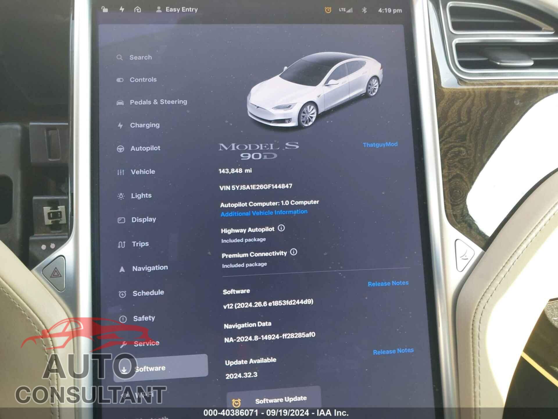 TESLA MODEL S 2016 - 5YJSA1E26GF144847