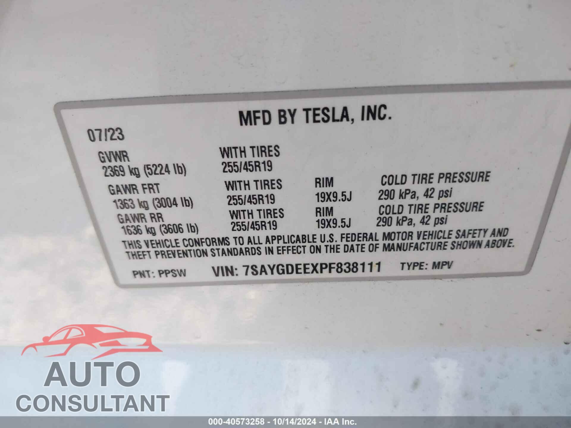 TESLA MODEL Y 2023 - 7SAYGDEEXPF838111