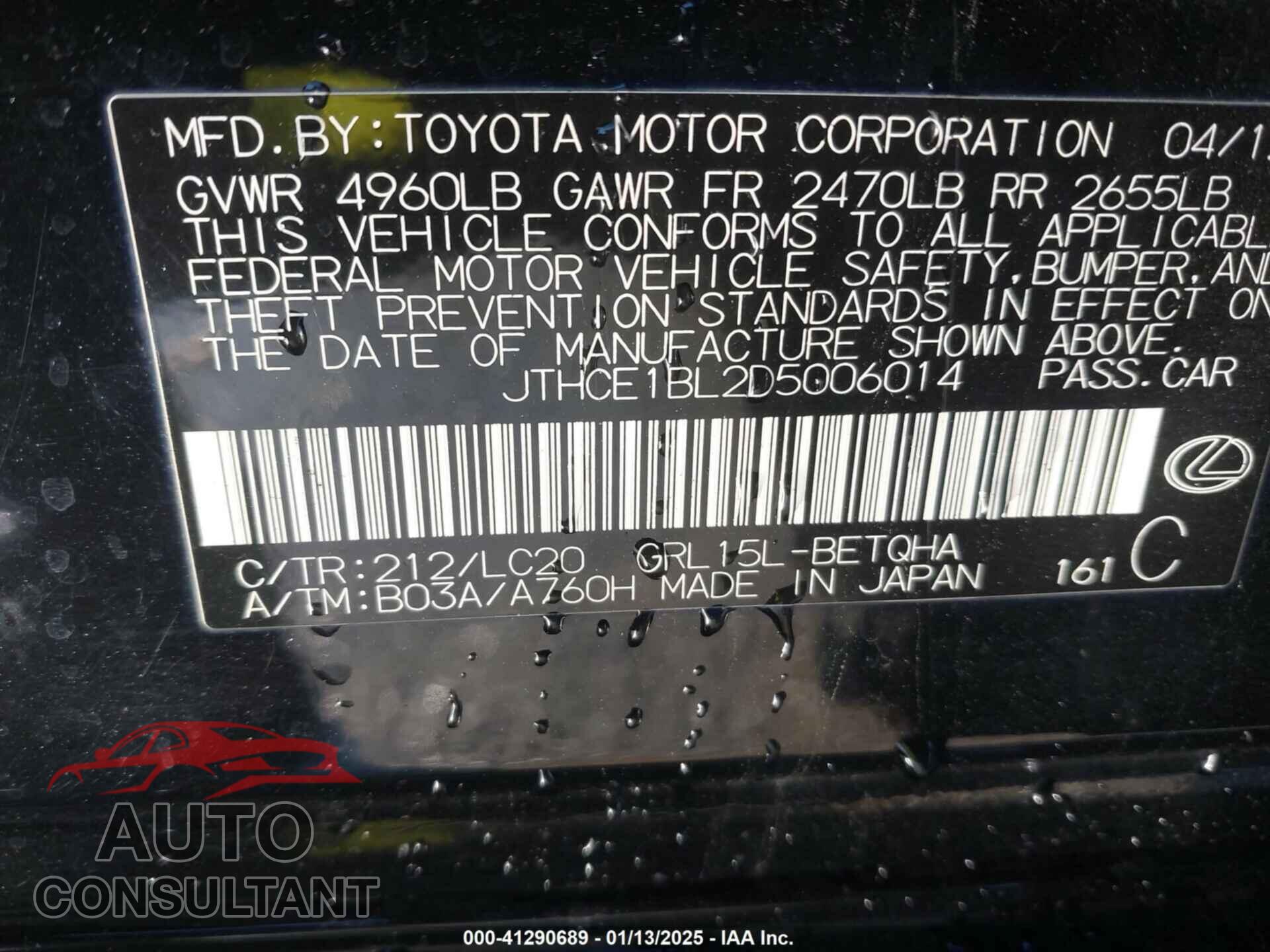 LEXUS GS 350 2013 - JTHCE1BL2D5006014