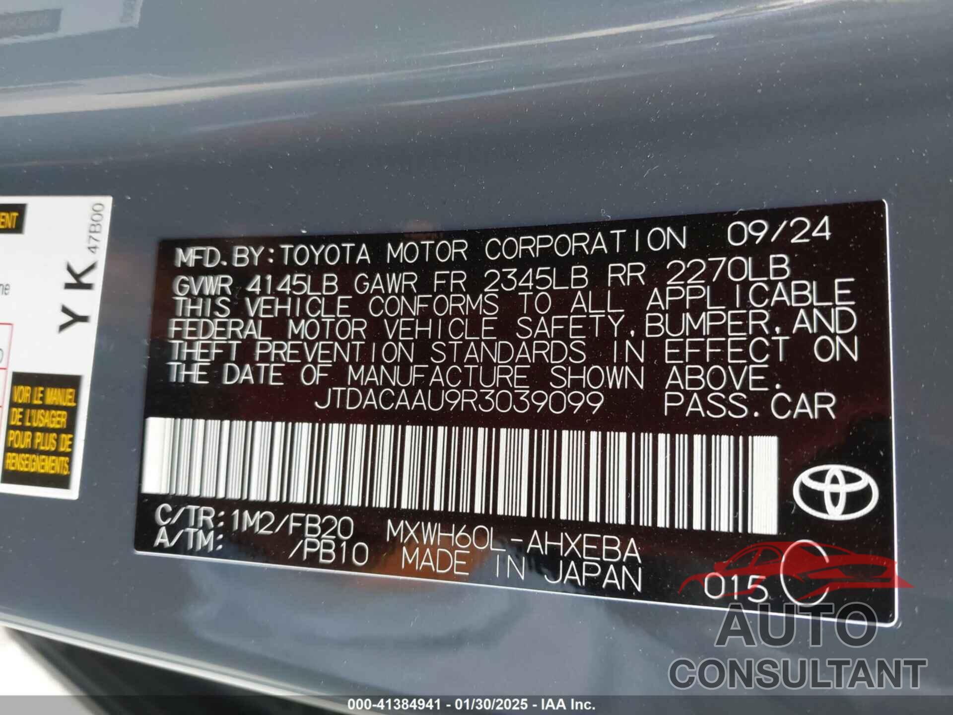 TOYOTA PRIUS 2024 - JTDACAAU9R3039099