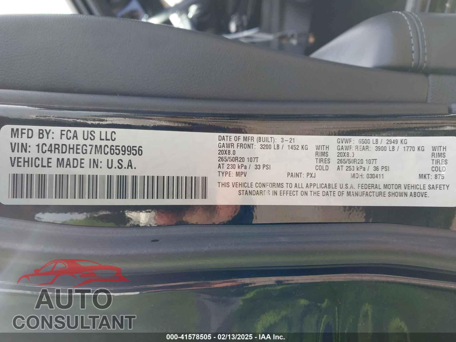 DODGE DURANGO 2021 - 1C4RDHEG7MC659956