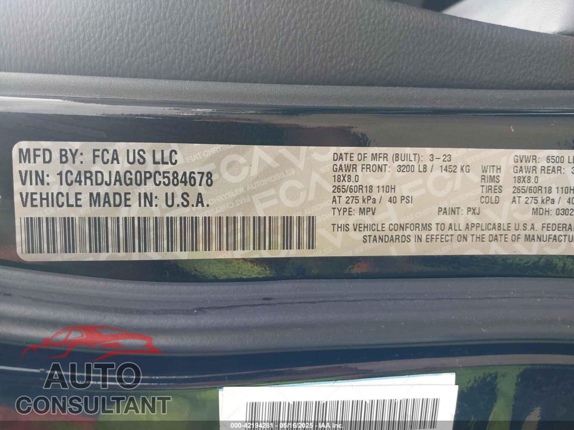 DODGE DURANGO 2023 - 1C4RDJAG0PC584678