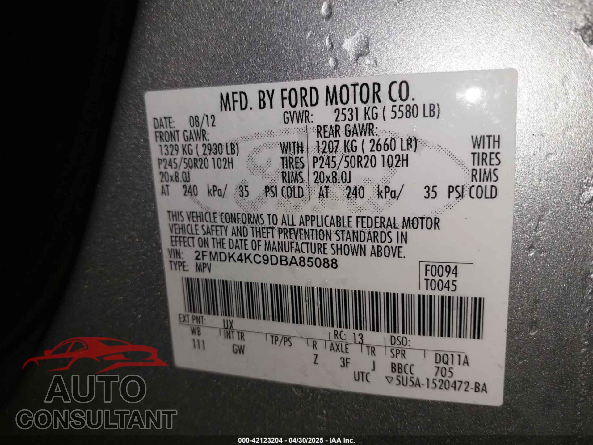 FORD EDGE 2013 - 2FMDK4KC9DBA85088