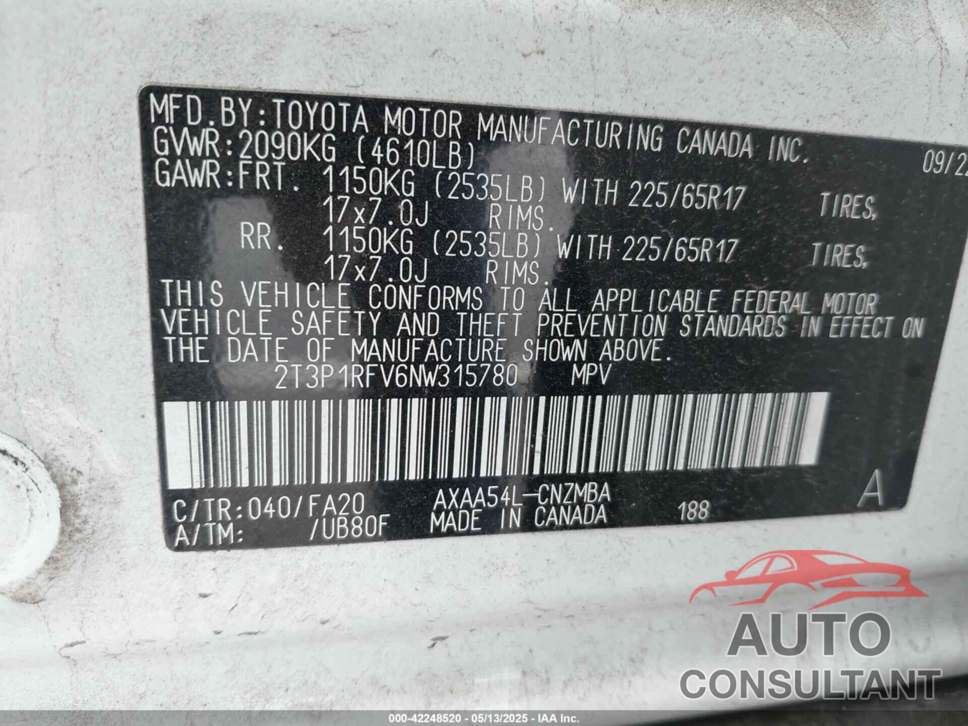 TOYOTA RAV4 2022 - 2T3P1RFV6NW315780