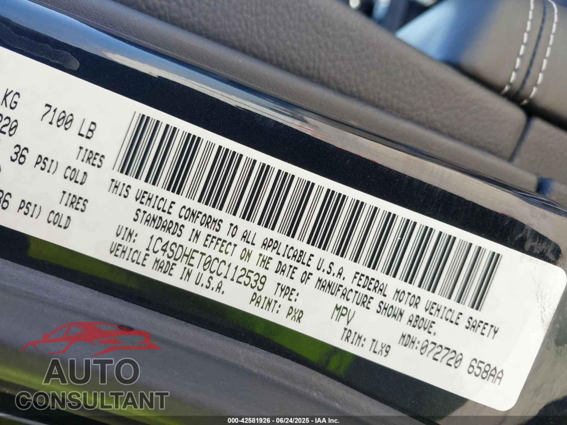 DODGE DURANGO 2012 - 1C4SDHET0CC112539