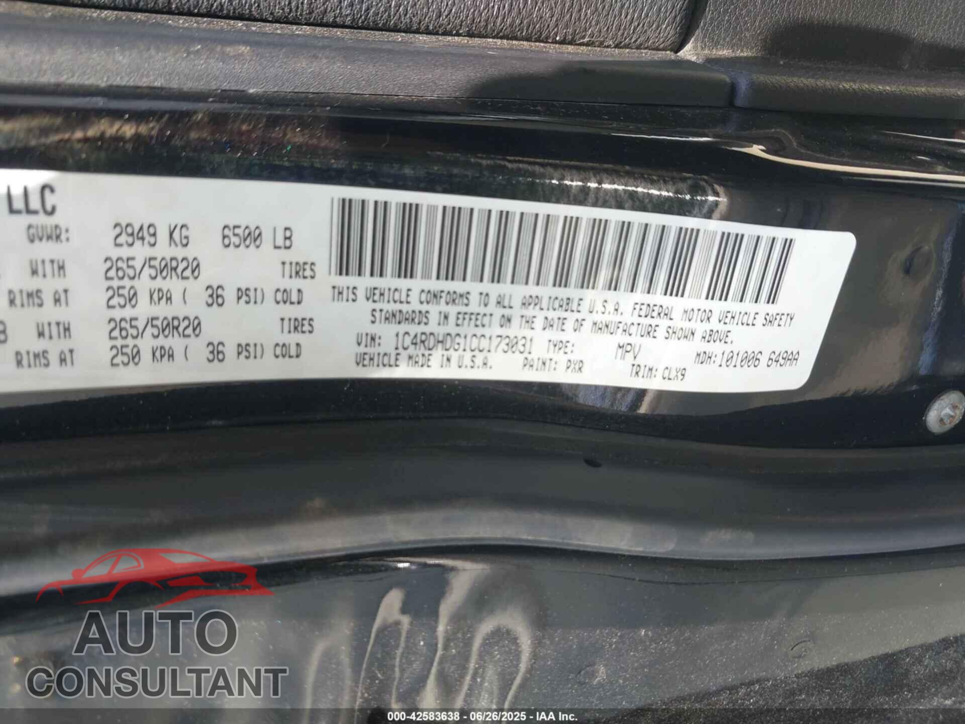DODGE DURANGO 2012 - 1C4RDHDG1CC173031
