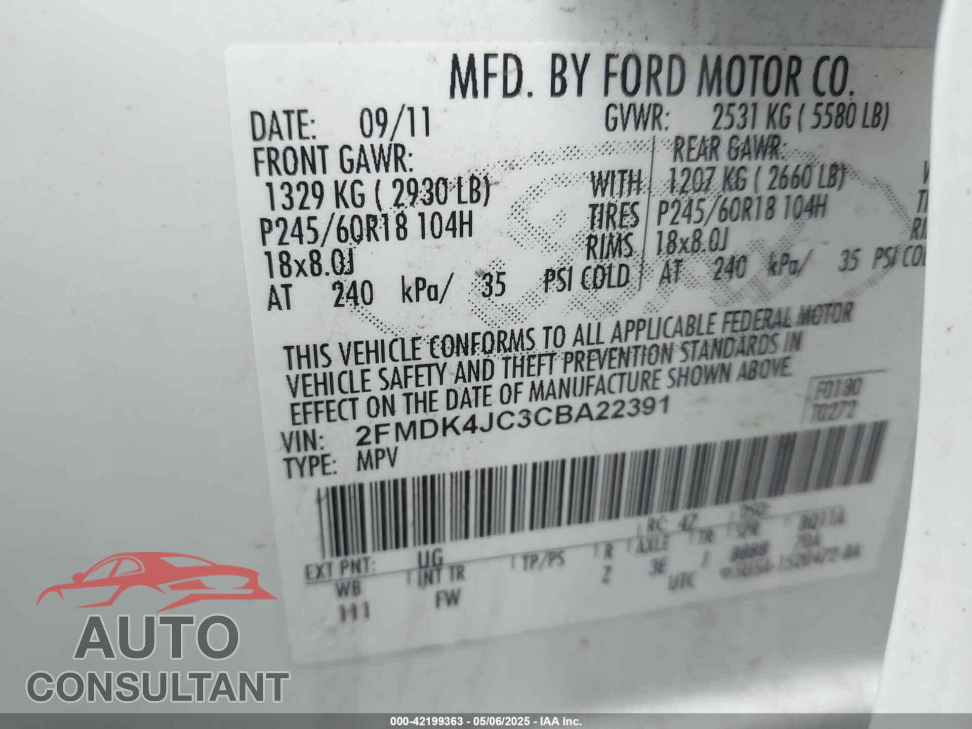 FORD EDGE 2012 - 2FMDK4JC3CBA22391