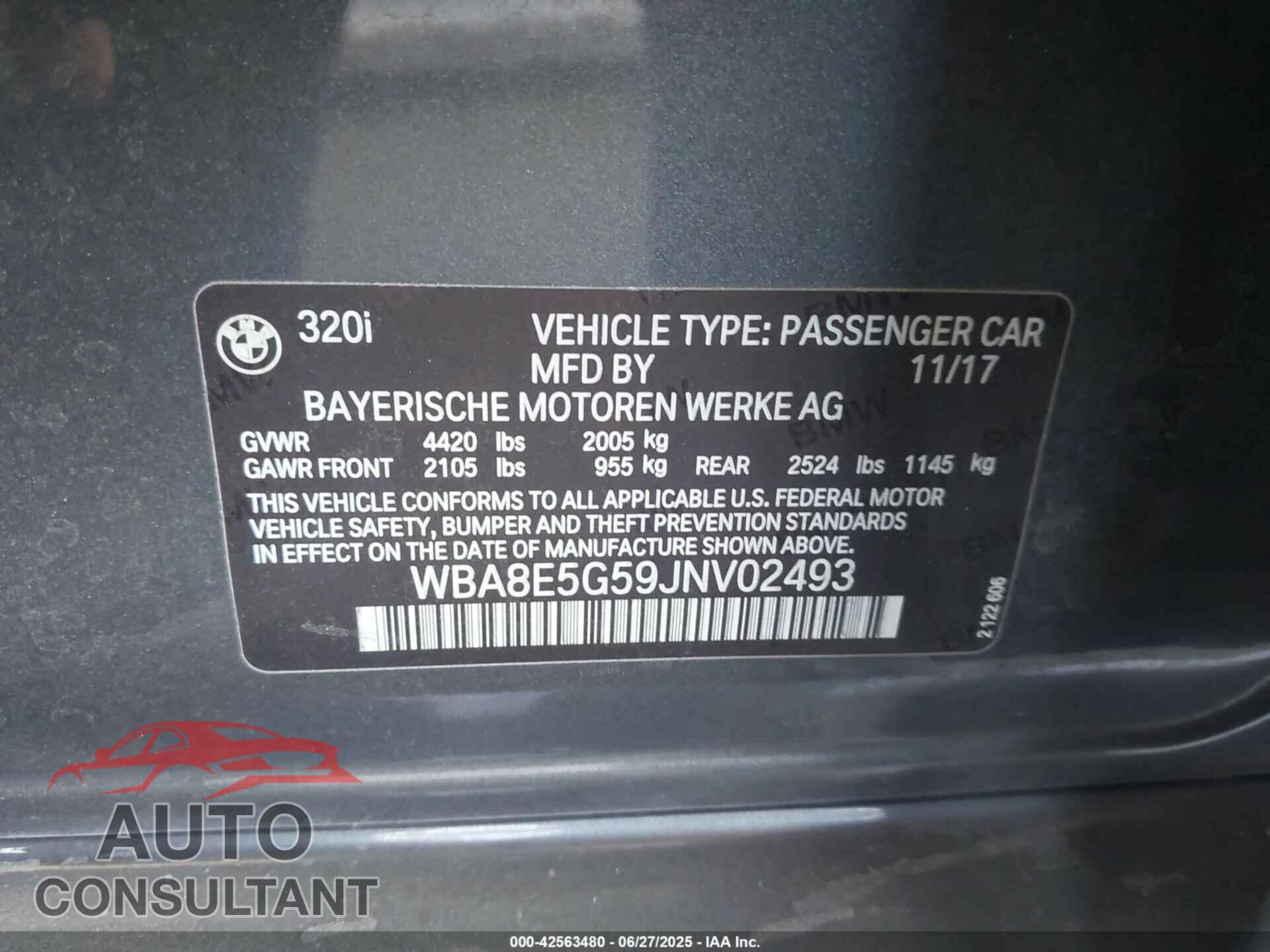 BMW 320I 2018 - WBA8E5G59JNV02493