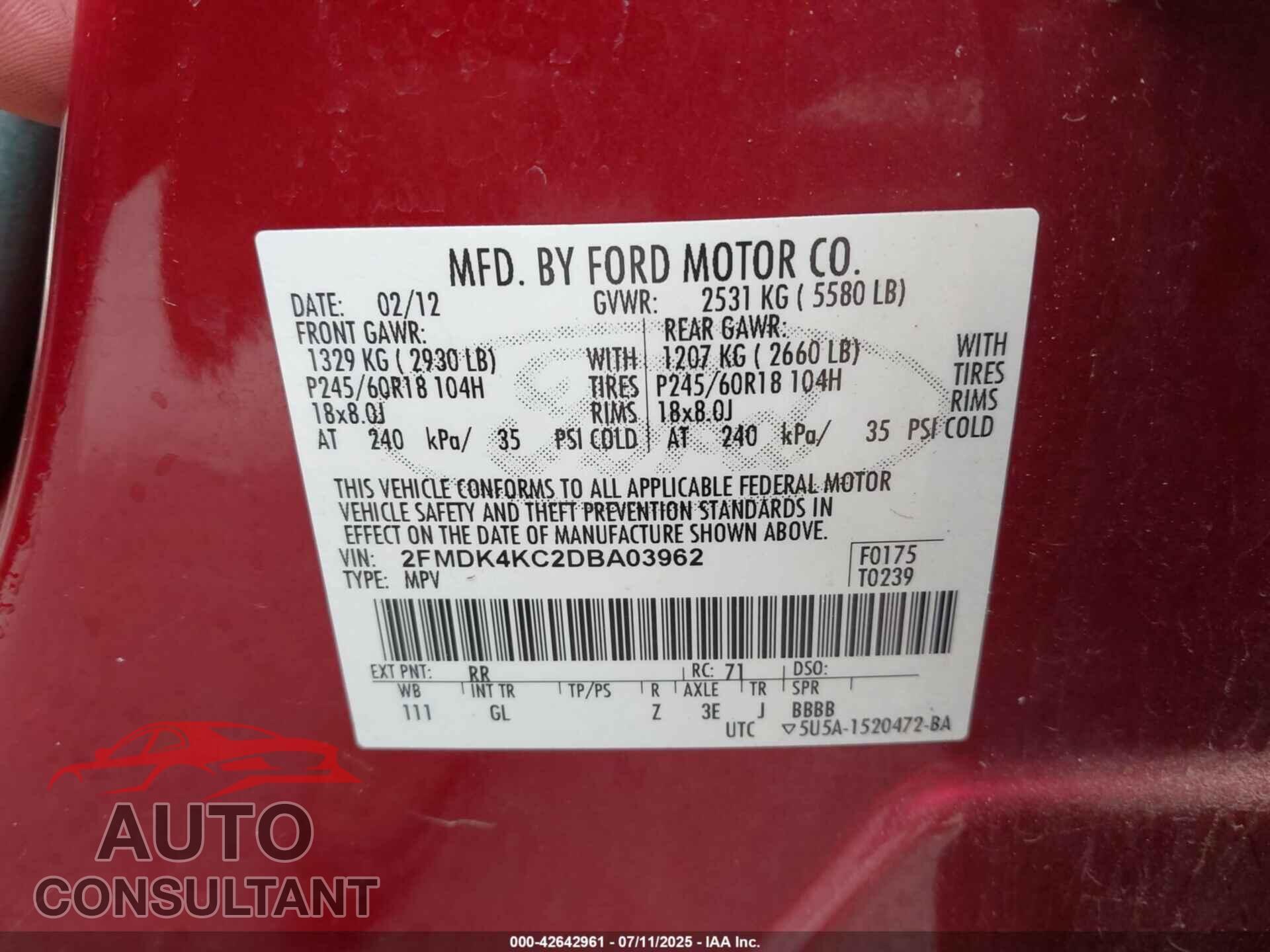 FORD EDGE 2013 - 2FMDK4KC2DBA03962