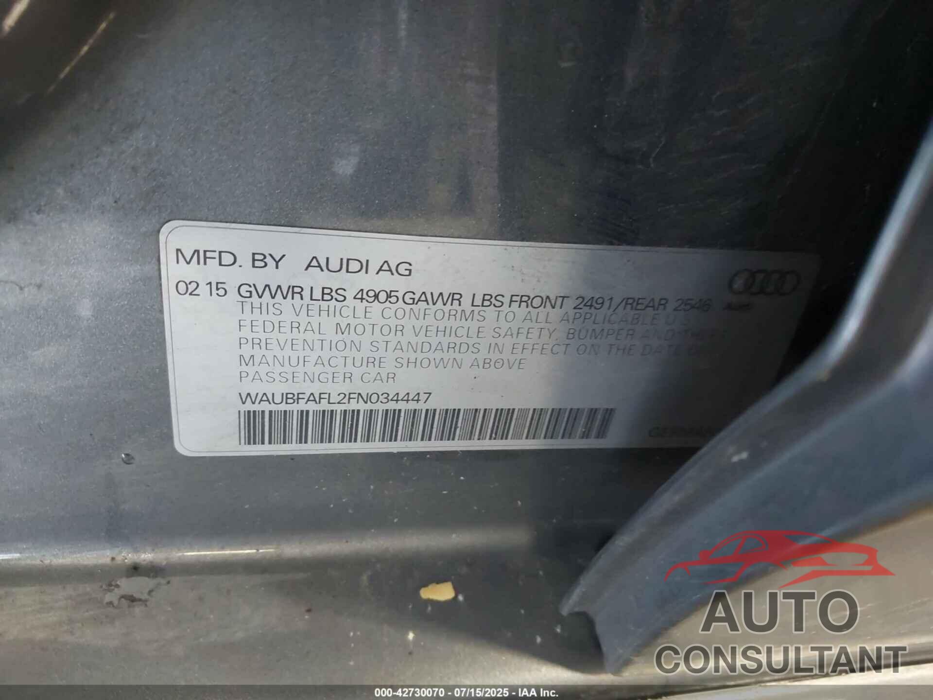 AUDI A4 2015 - WAUBFAFL2FN034447