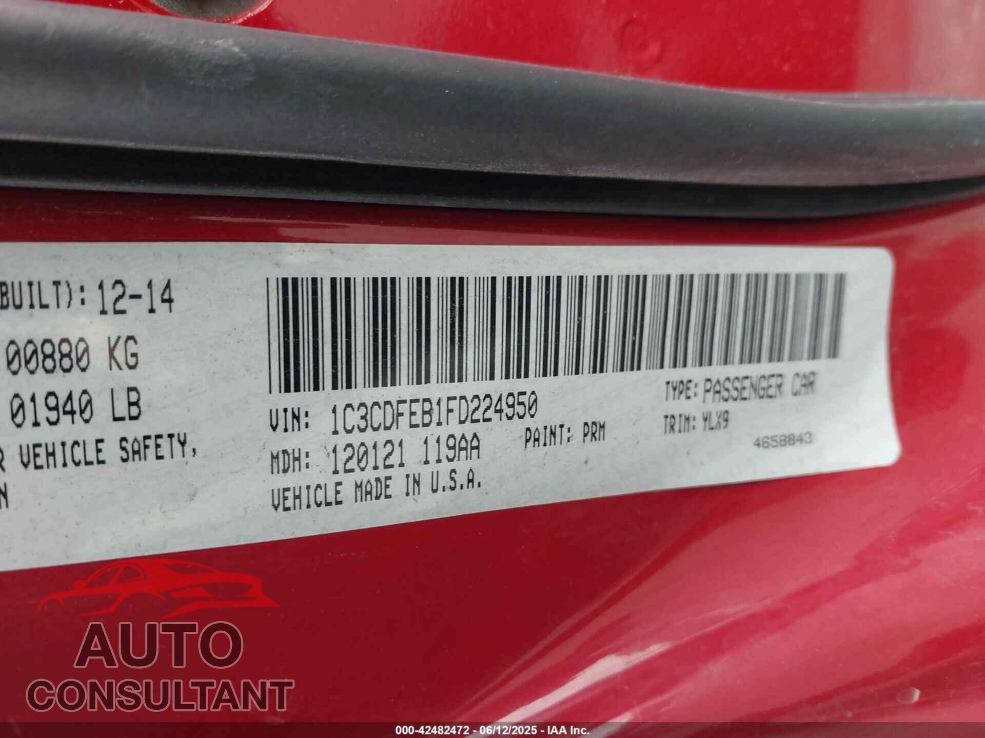 DODGE DART 2015 - 1C3CDFEB1FD224950