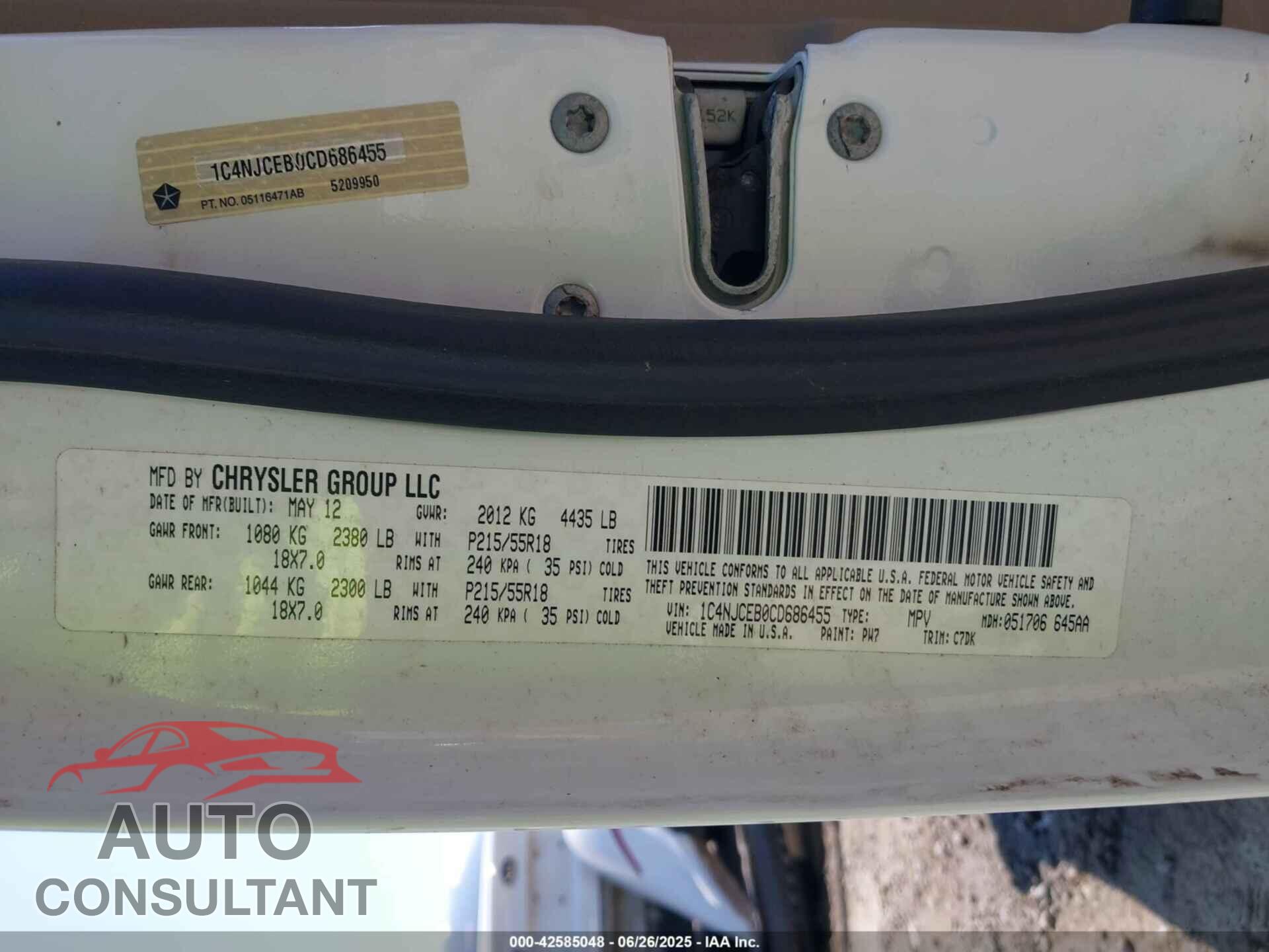JEEP COMPASS 2012 - 1C4NJCEB0CD686455