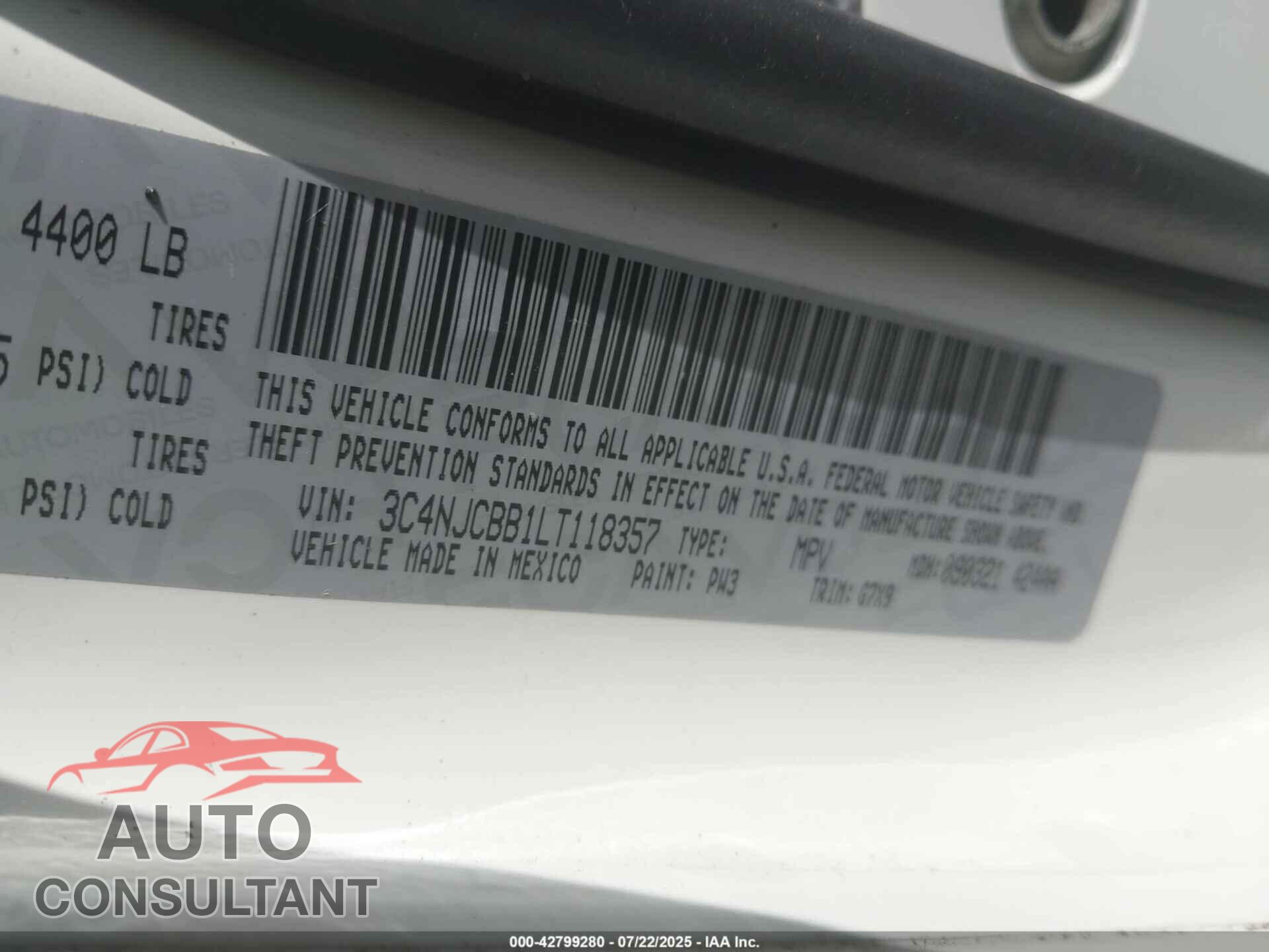 JEEP COMPASS 2020 - 3C4NJCBB1LT118357