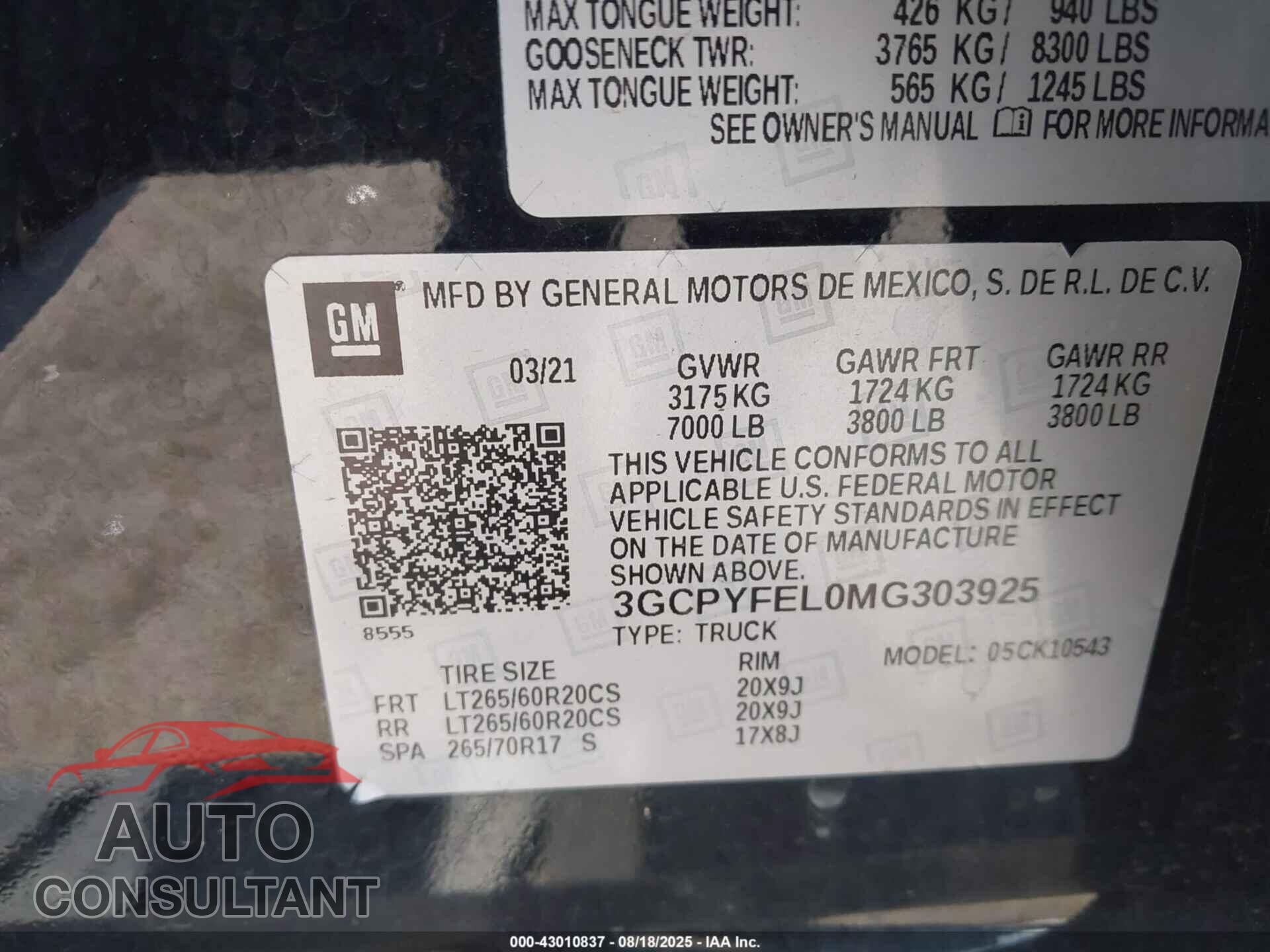 CHEVROLET SILVERADO 1500 2021 - 3GCPYFEL0MG303925