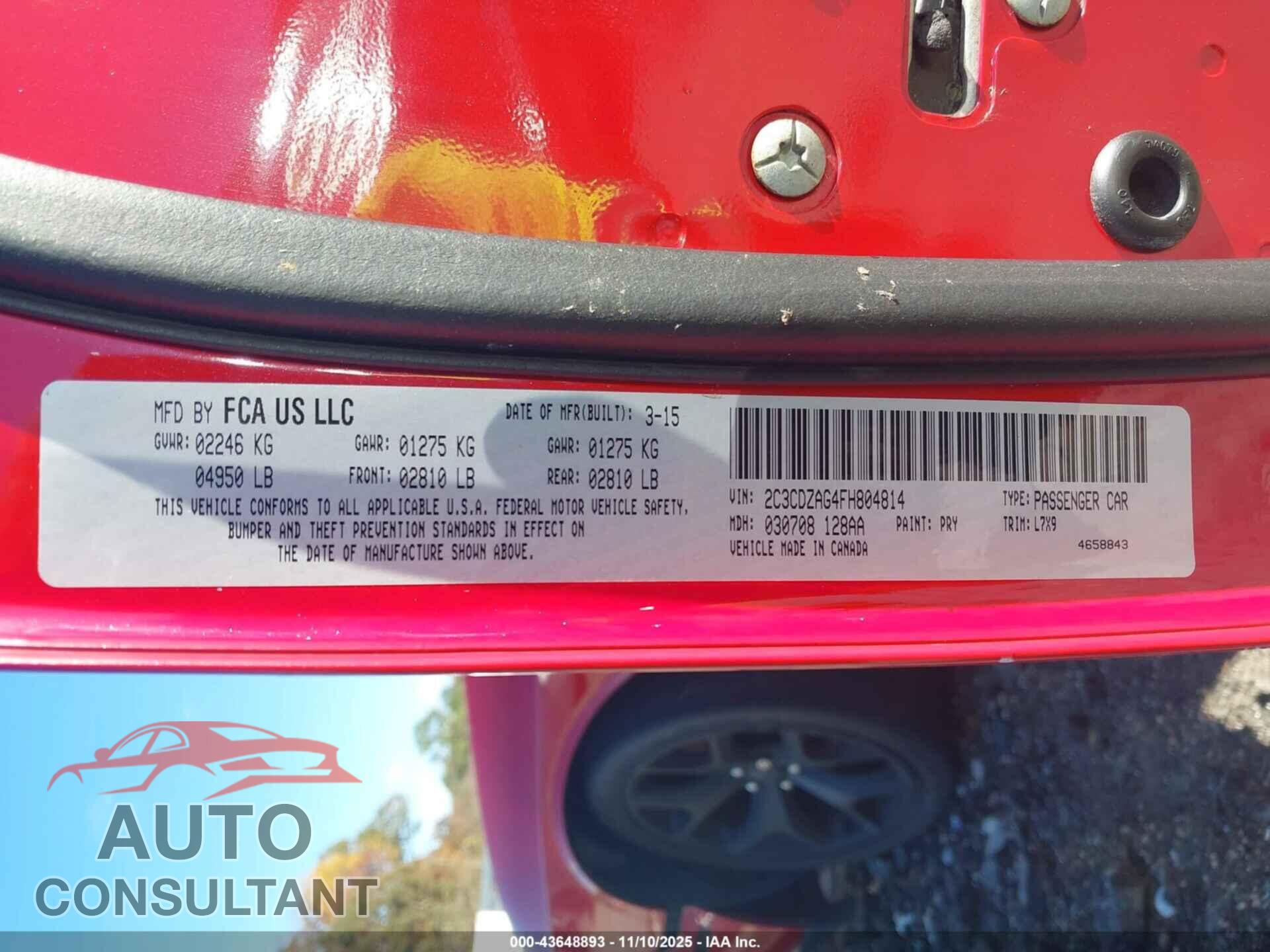DODGE CHALLENGER 2015 - 2C3CDZAG4FH804814