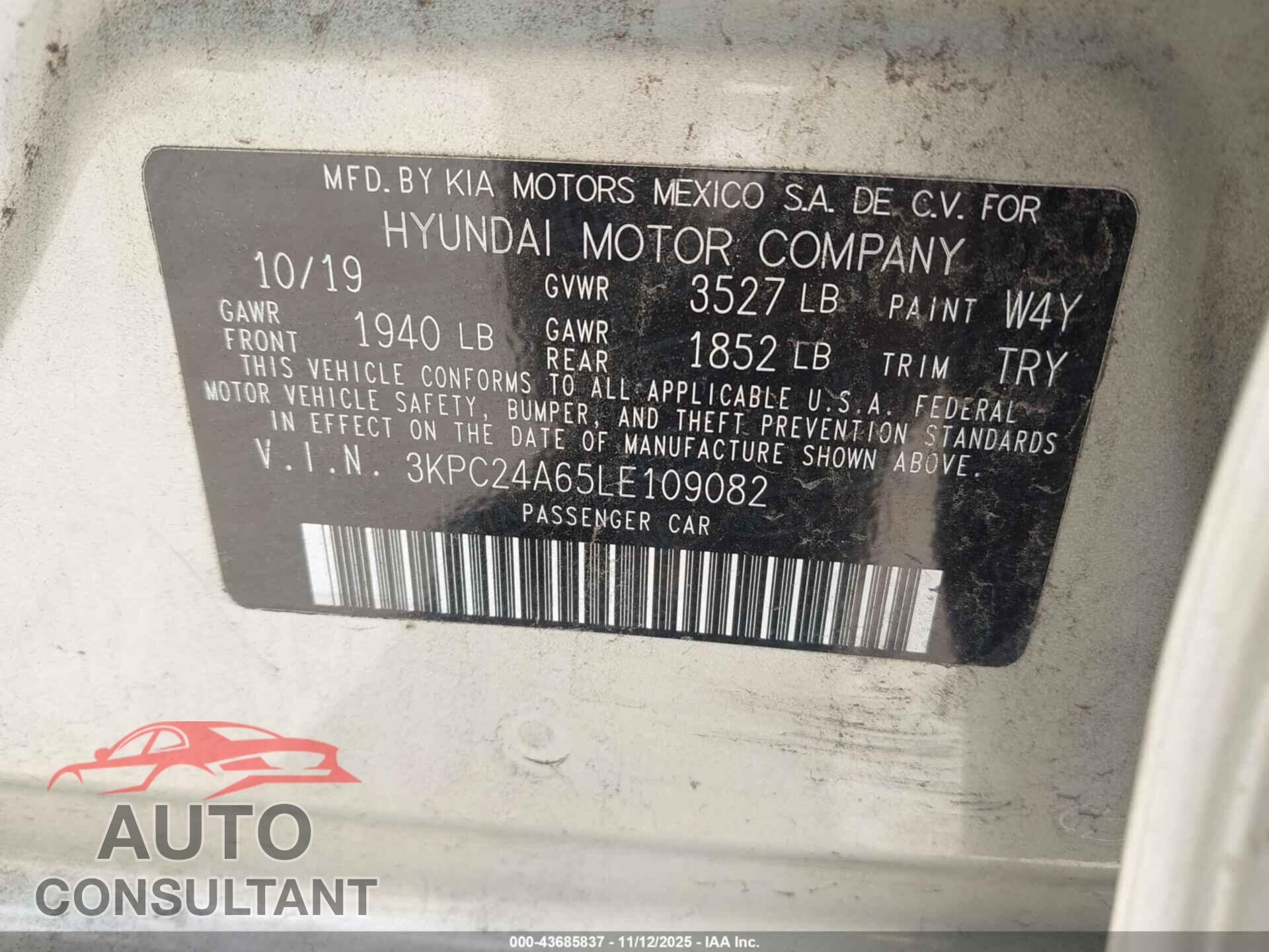 HYUNDAI ACCENT 2020 - 3KPC24A65LE109082