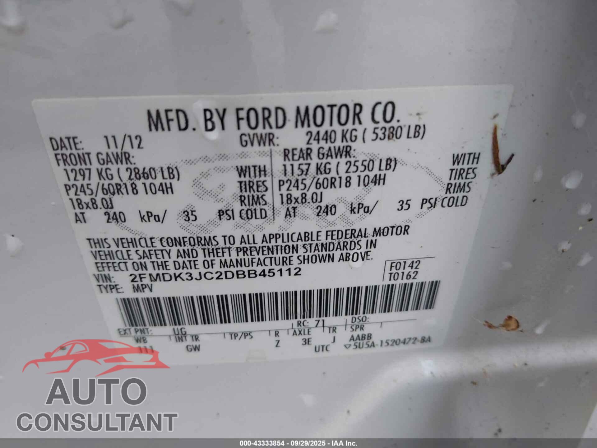 FORD EDGE 2013 - 2FMDK3JC2DBB45112