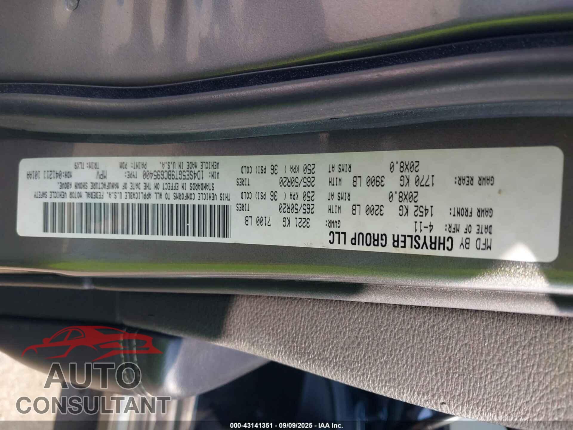 DODGE DURANGO 2011 - 1D4SE5GT9BC695400