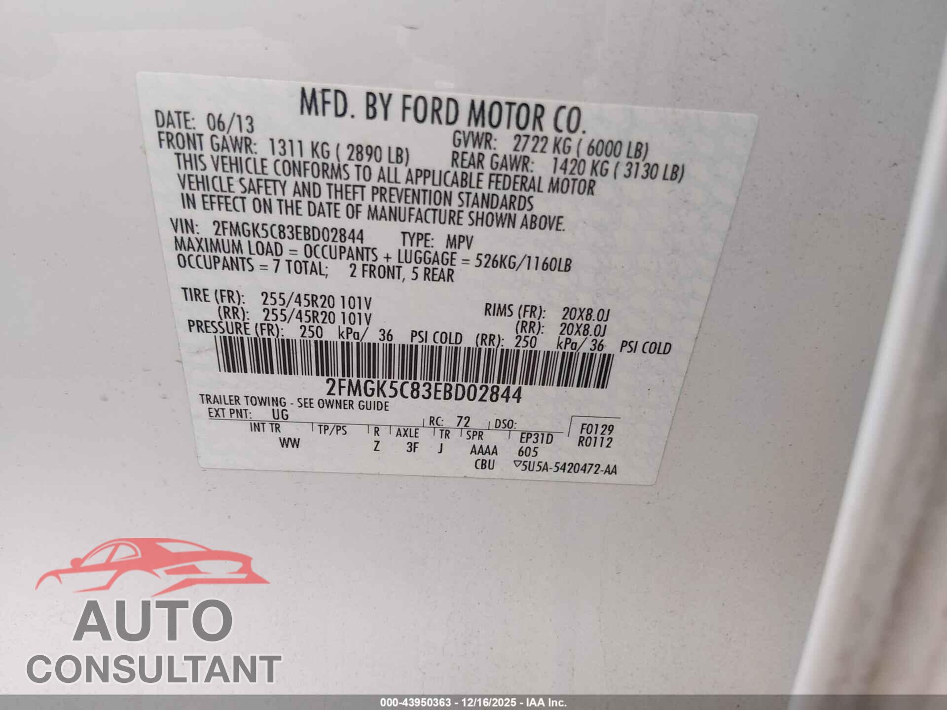 FORD FLEX 2014 - 2FMGK5C83EBD02844
