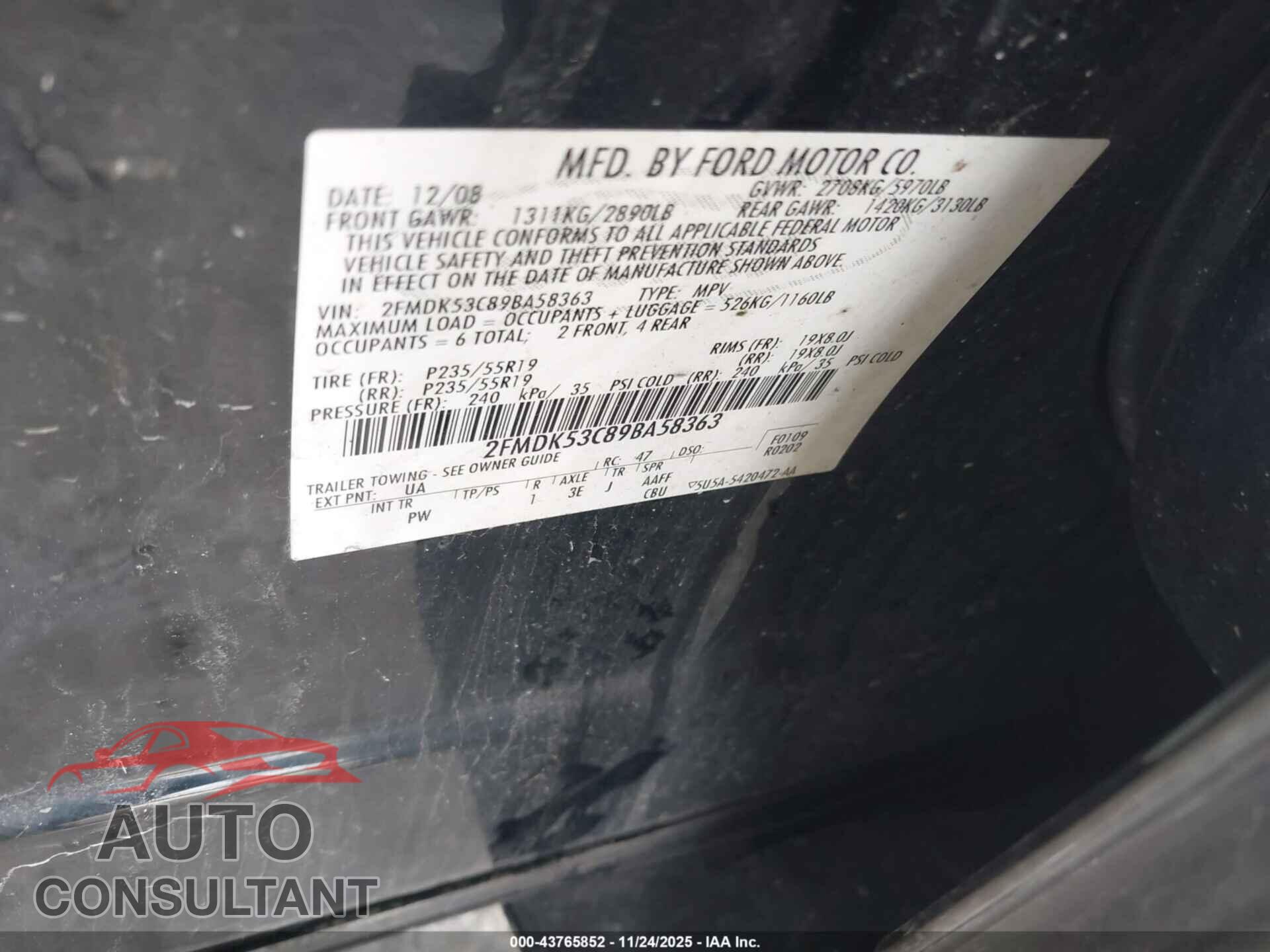 FORD FLEX 2009 - 2FMDK53C89BA58363