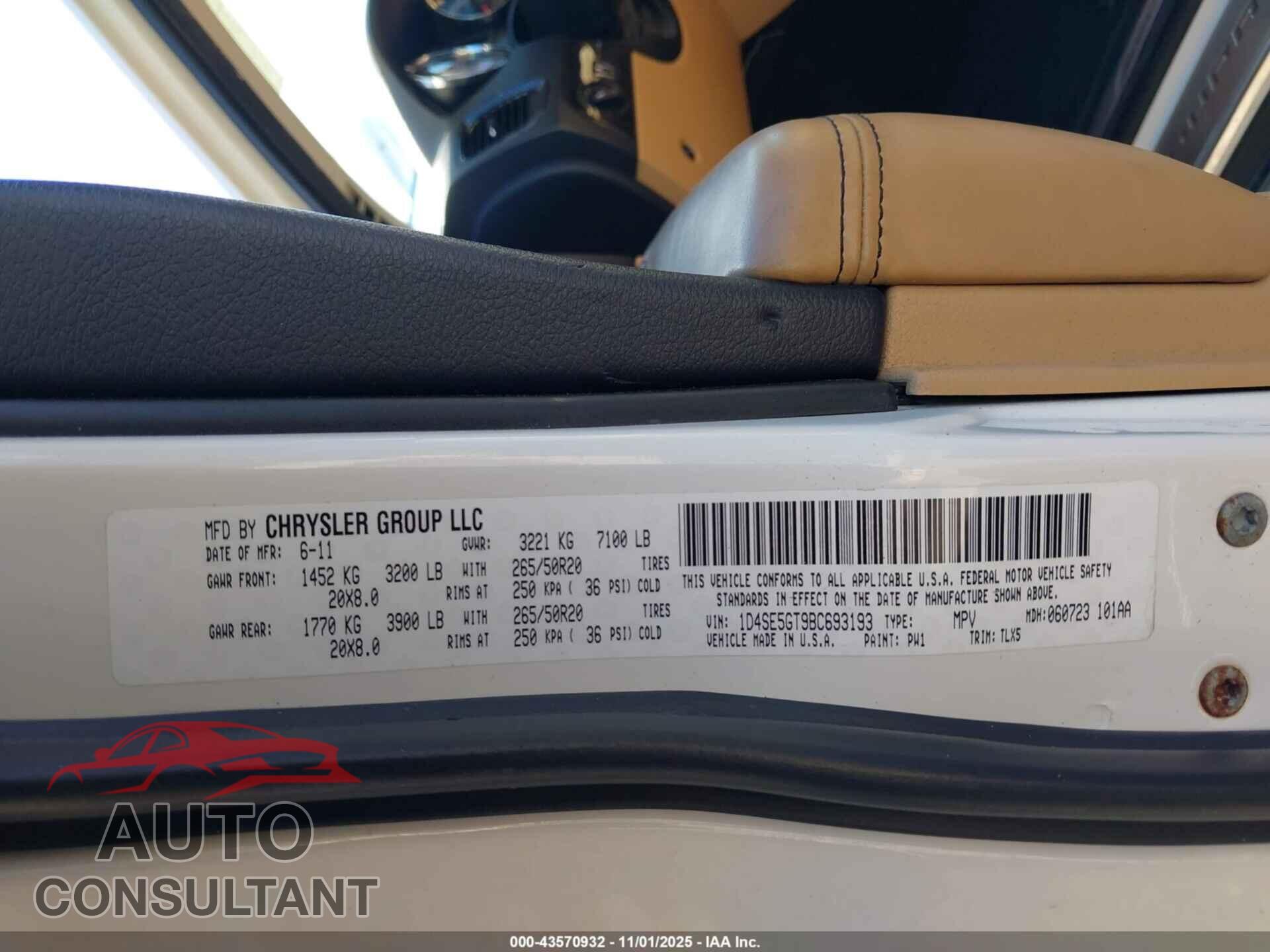 DODGE DURANGO 2011 - 1D4SE5GT9BC693193