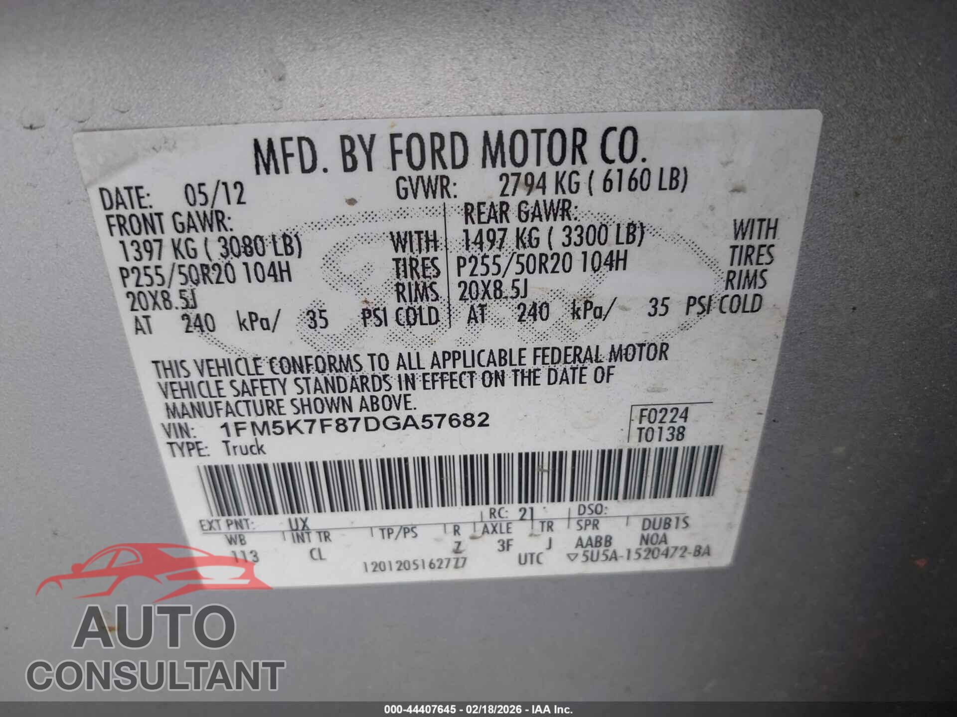 FORD EXPLORER 2013 - 1FM5K7F87DGA57682