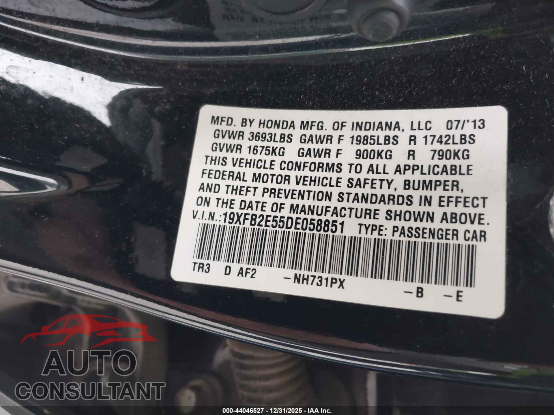 HONDA CIVIC 2013 - 19XFB2E55DE058851