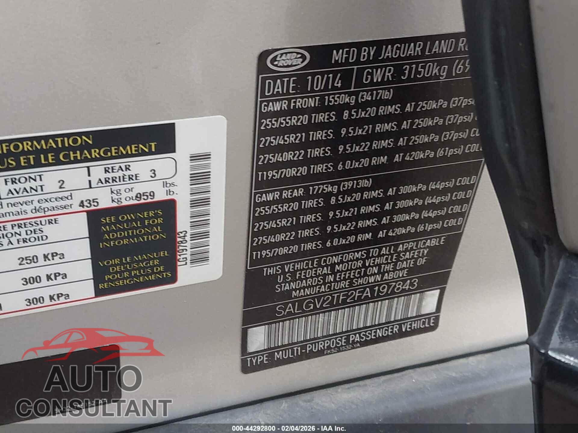 LAND ROVER RANGE ROVER 2015 - SALGV2TF2FA197843