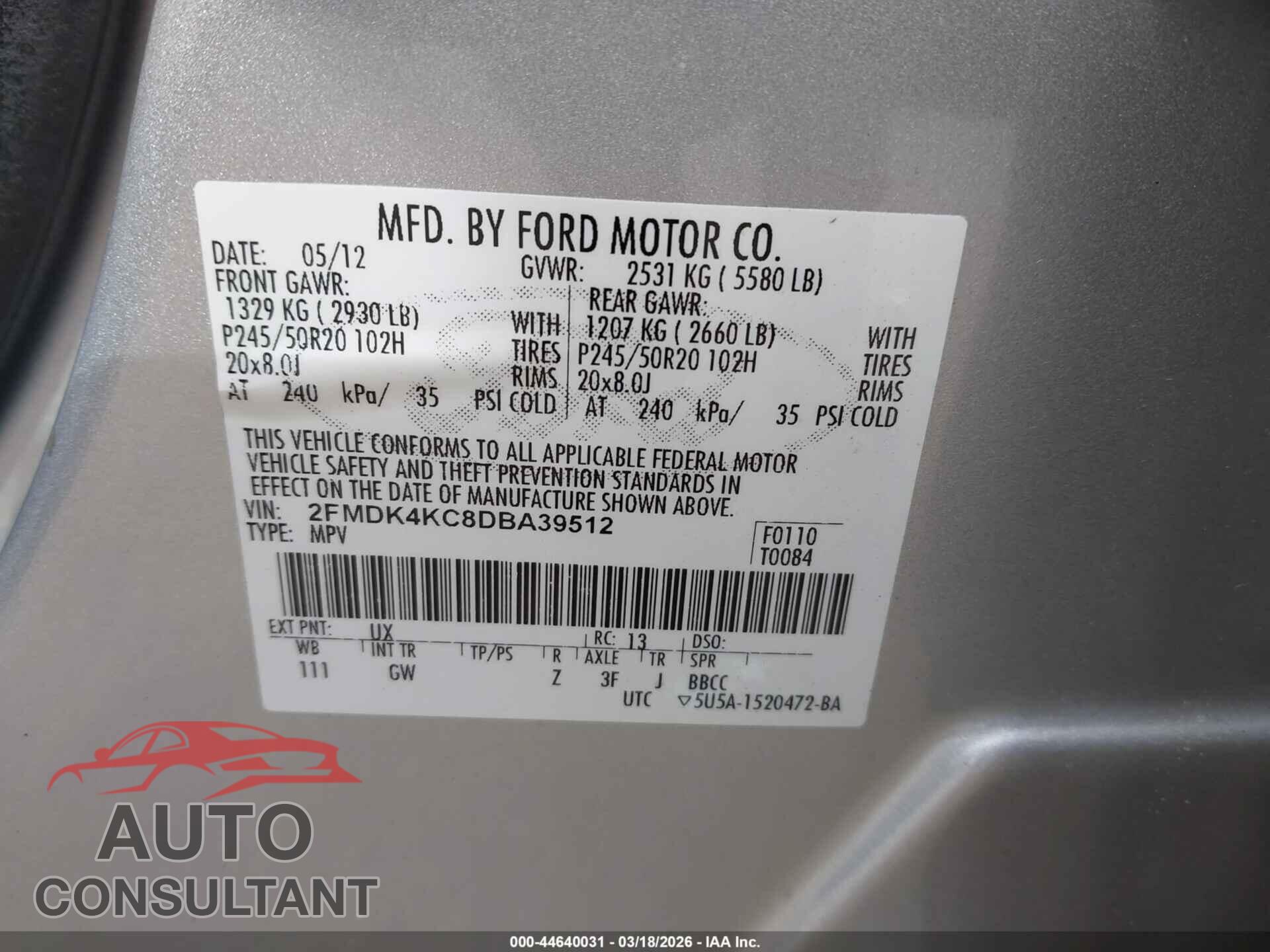 FORD EDGE 2013 - 2FMDK4KC8DBA39512