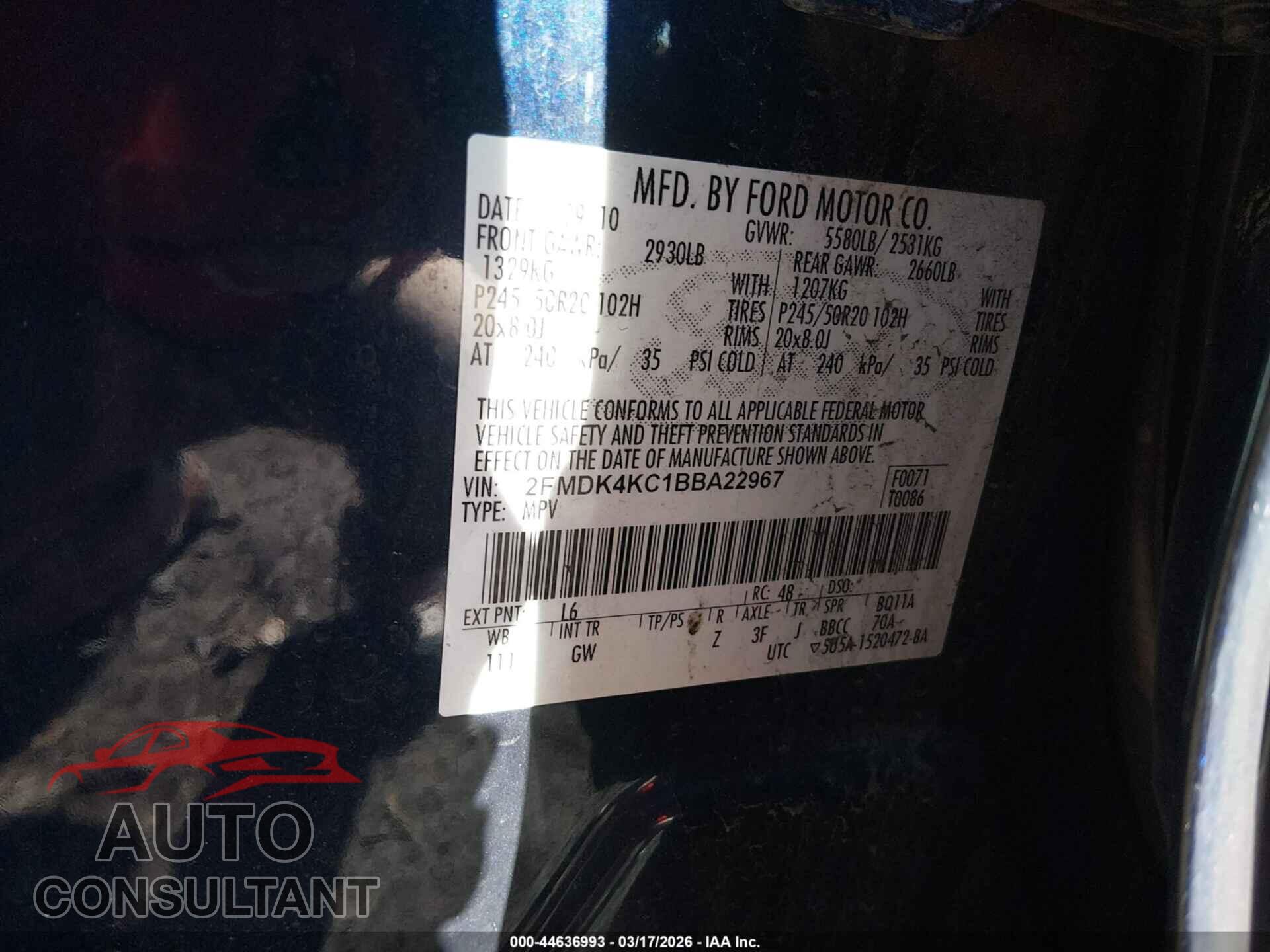 FORD EDGE 2011 - 2FMDK4KC1BBA22967