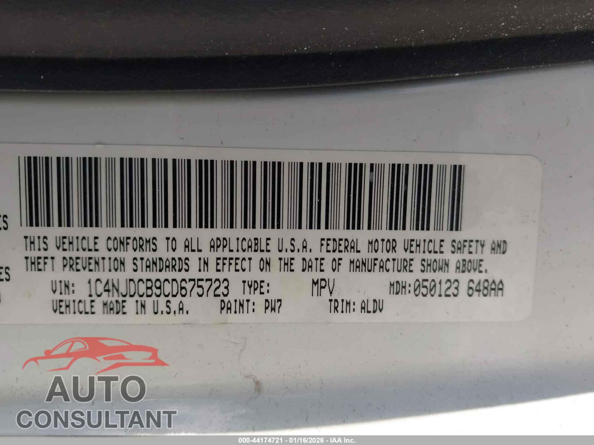 JEEP COMPASS 2012 - 1C4NJDCB9CD675723