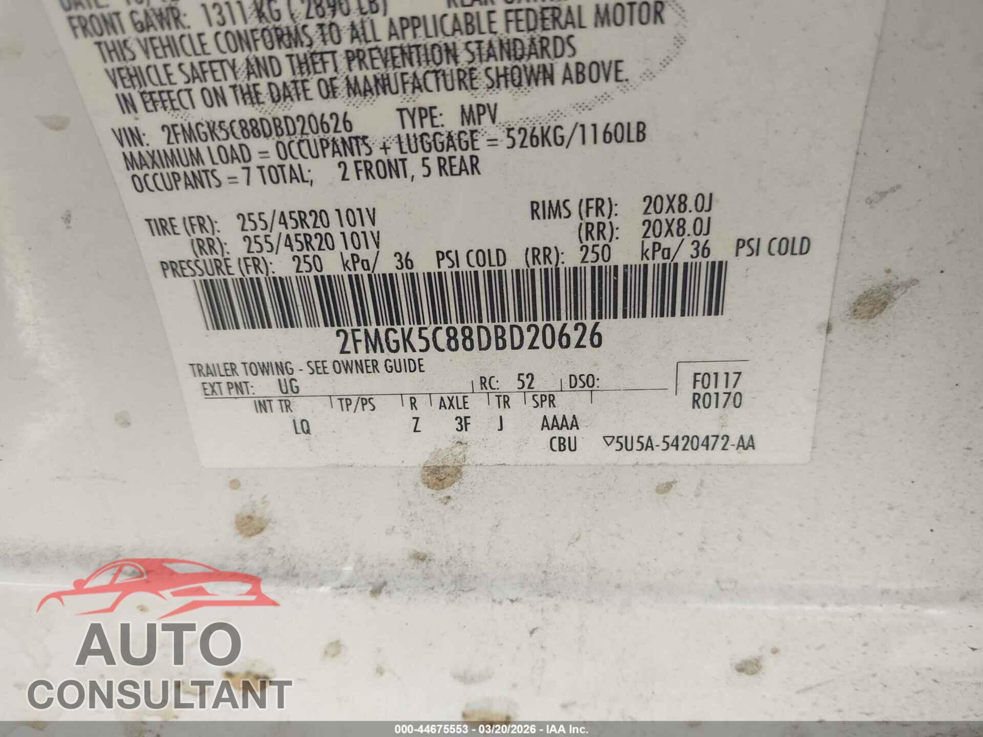 FORD FLEX 2013 - 2FMGK5C88DBD20626