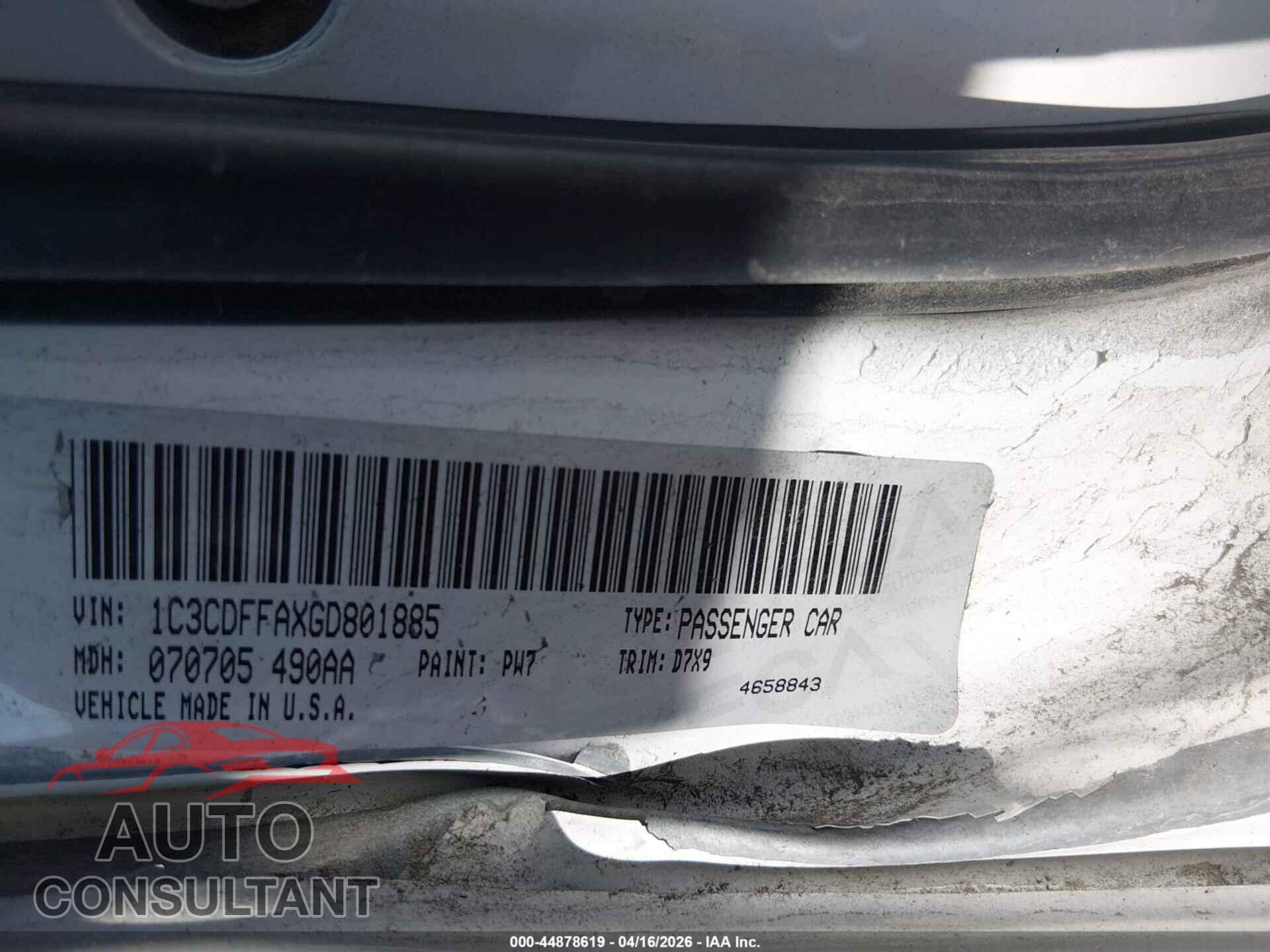 DODGE DART 2016 - 1C3CDFFAXGD801885