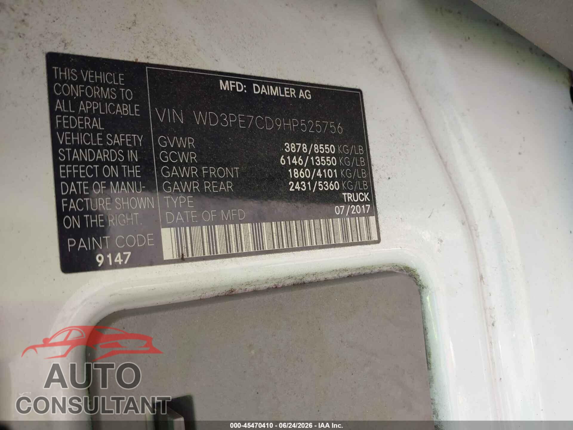 MERCEDES-BENZ SPRINTER 2500 2017 - WD3PE7CD9HP525756
