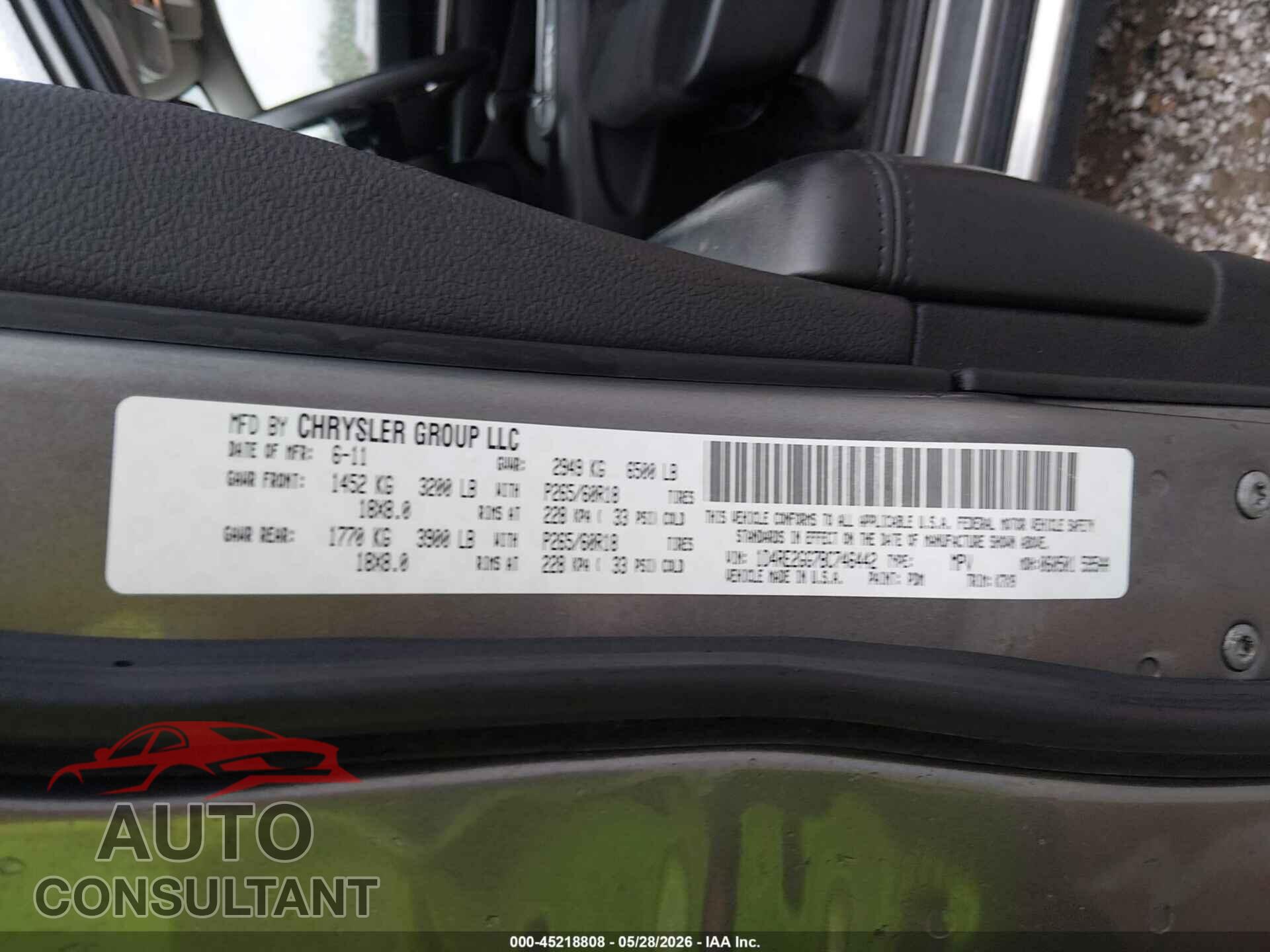 DODGE DURANGO 2011 - 1D4RE2GG7BC746442