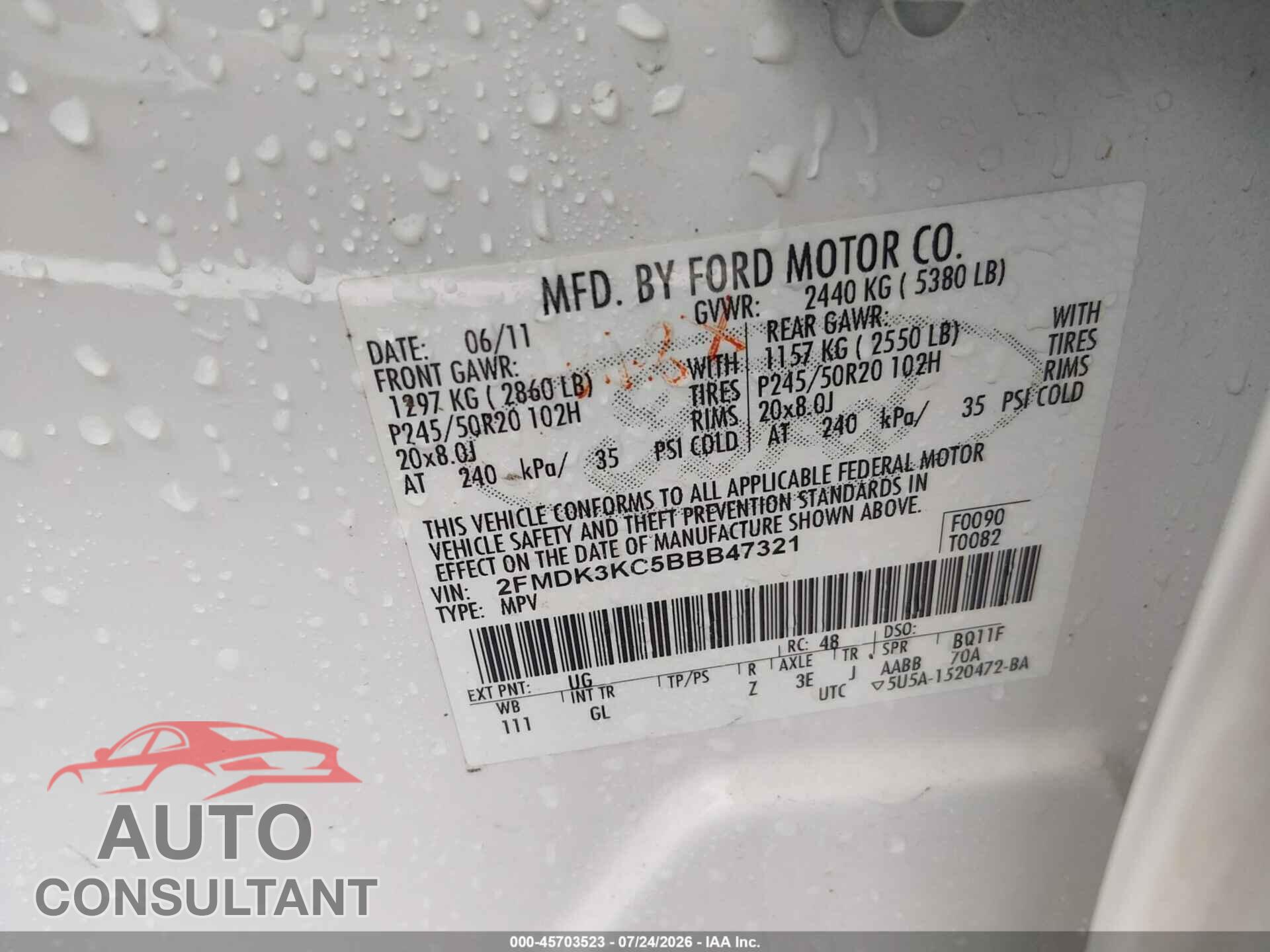 FORD EDGE 2011 - 2FMDK3KC5BBB47321