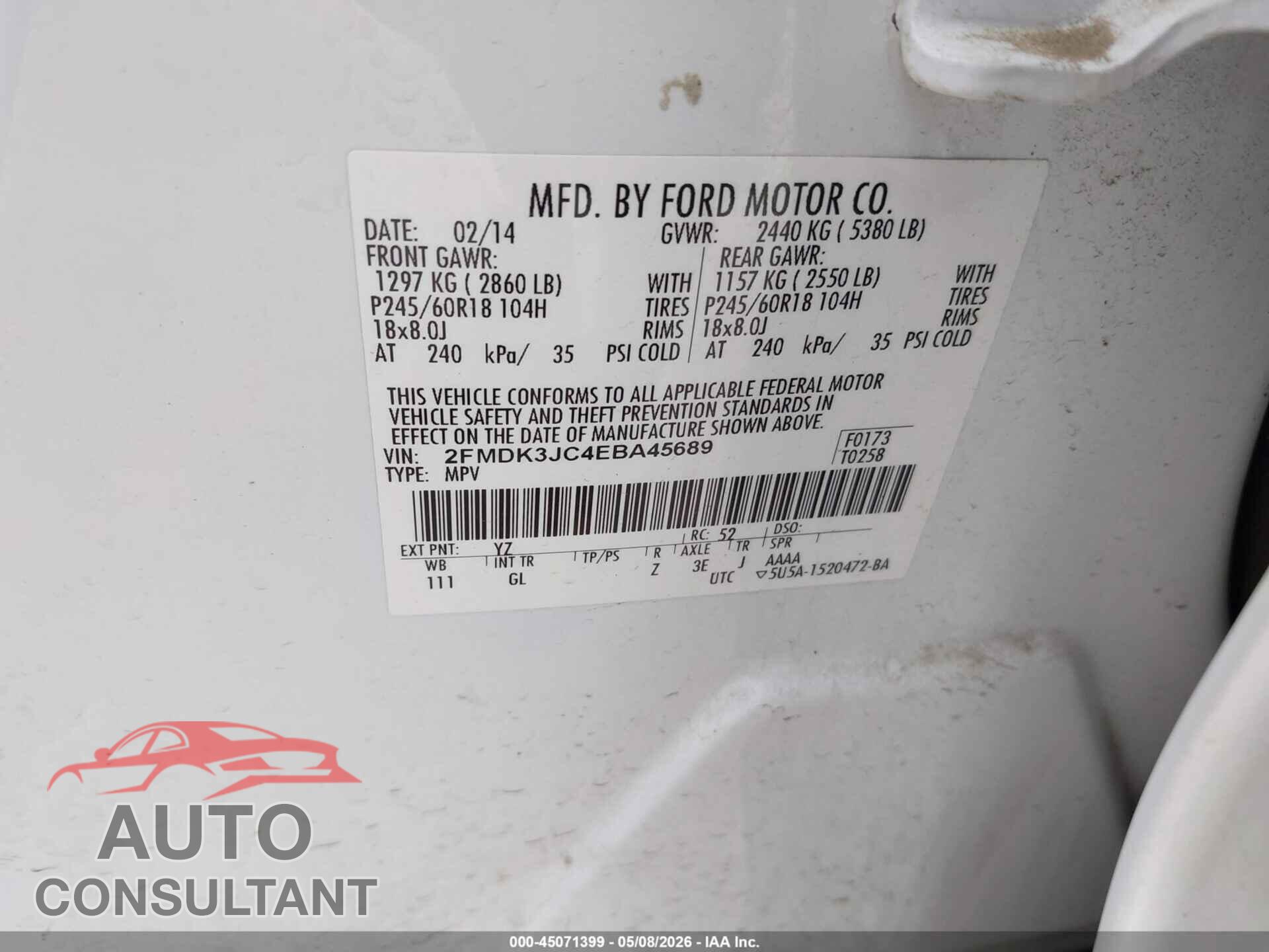 FORD EDGE 2014 - 2FMDK3JC4EBA45689
